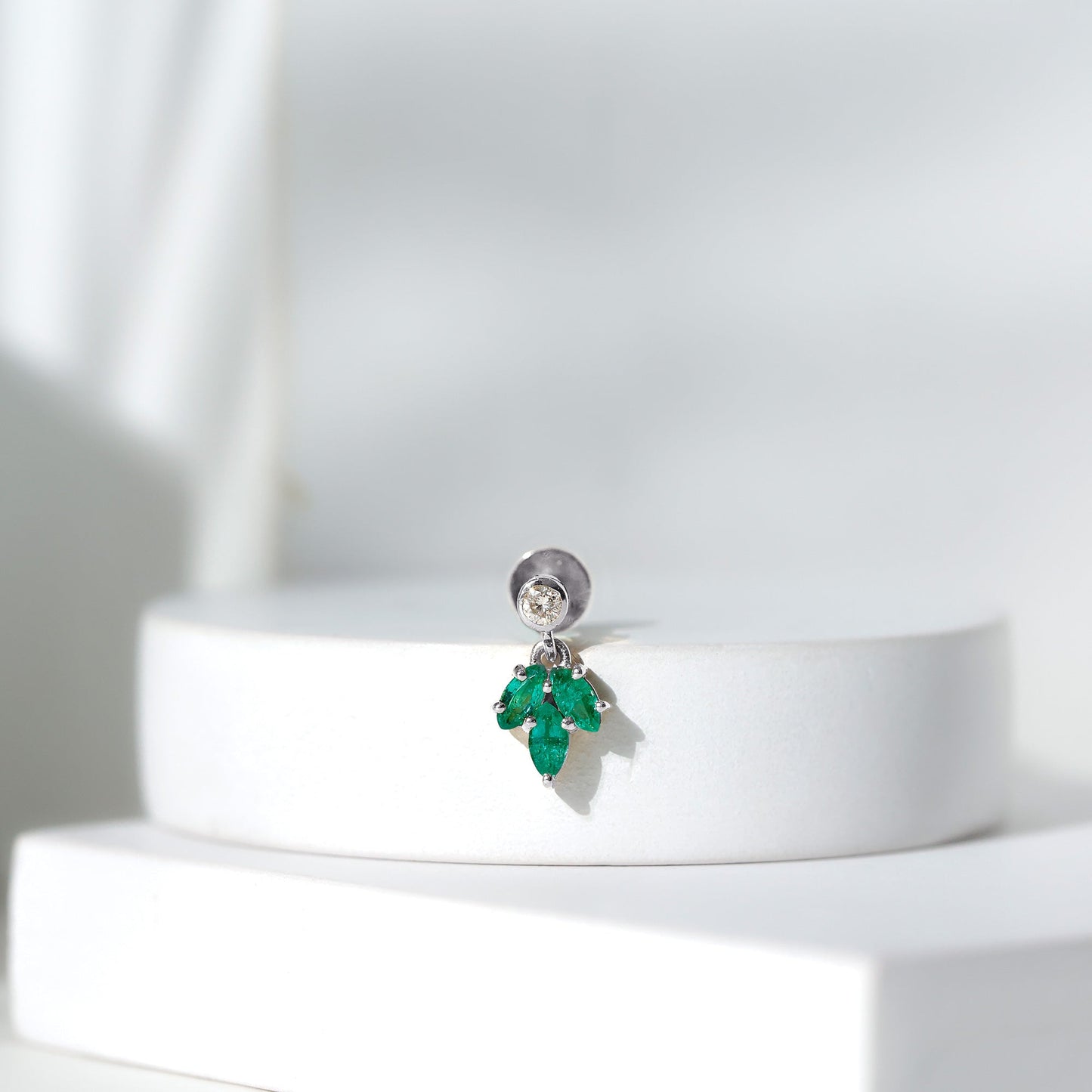 Marquise Emerald Leaf Earring for Helix Piercing