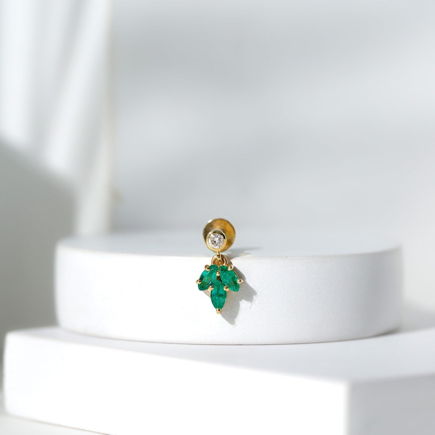 Marquise Emerald Leaf Earring for Helix Piercing