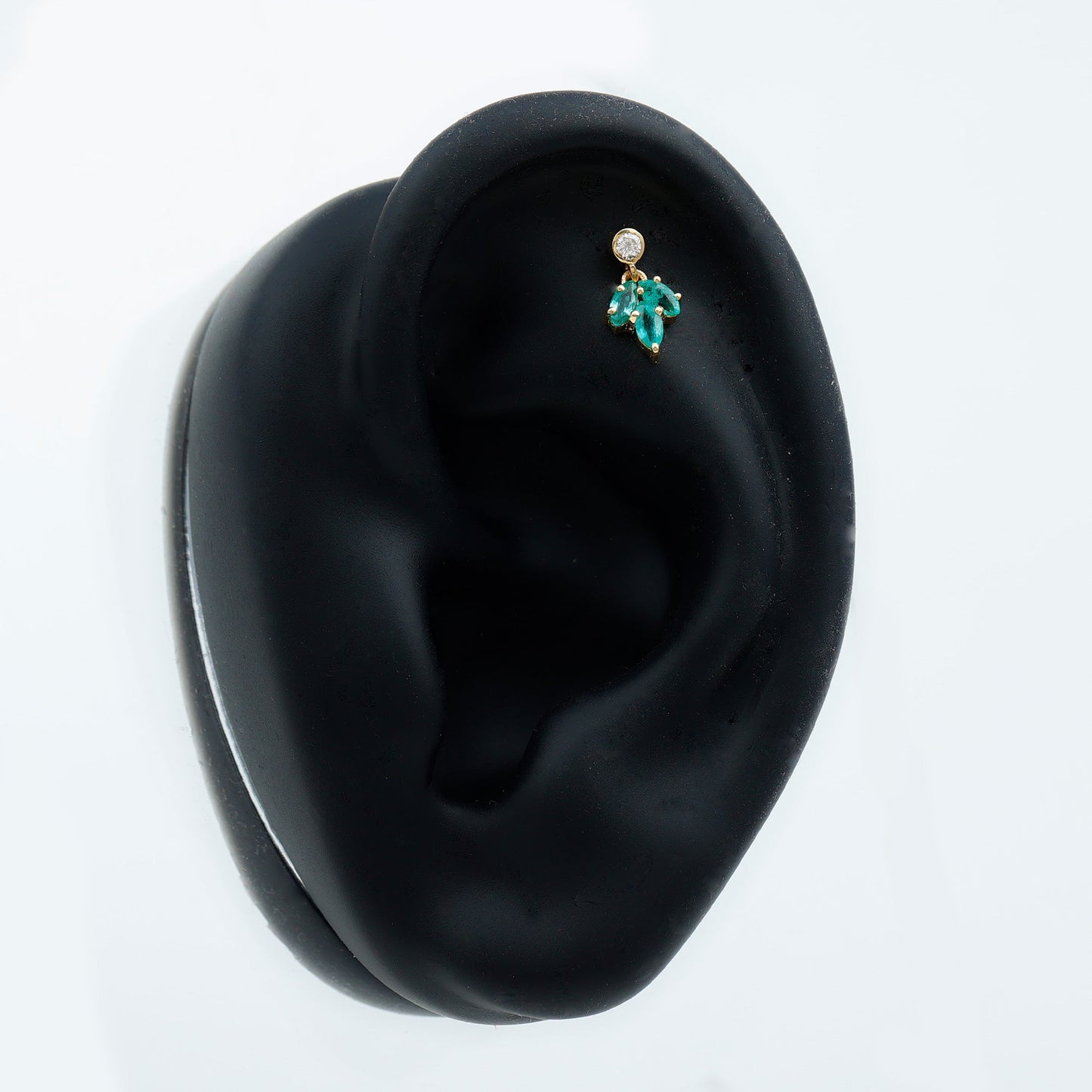Marquise Emerald Leaf Earring for Helix Piercing