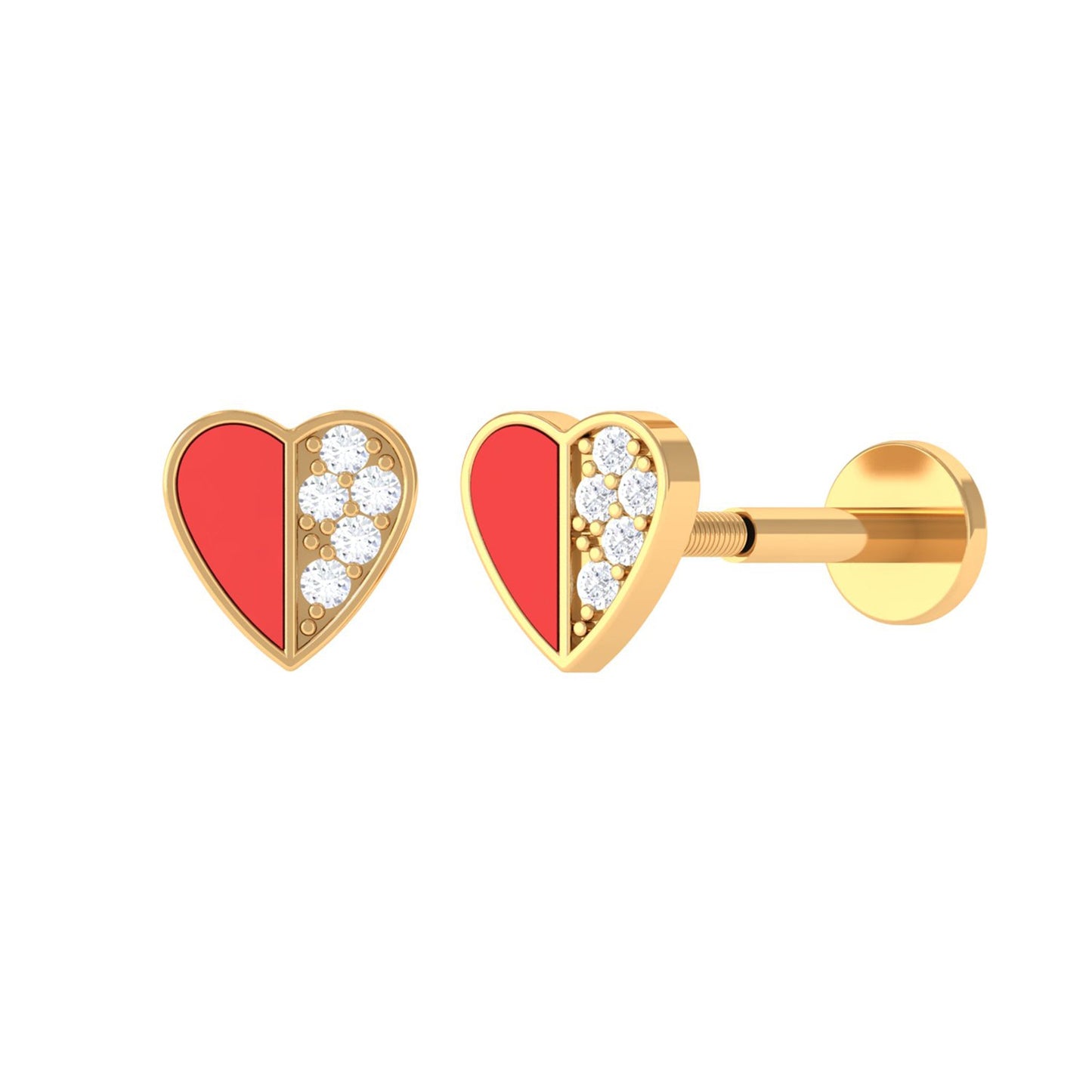 Cute Diamond Heart Earring with Red Enamel