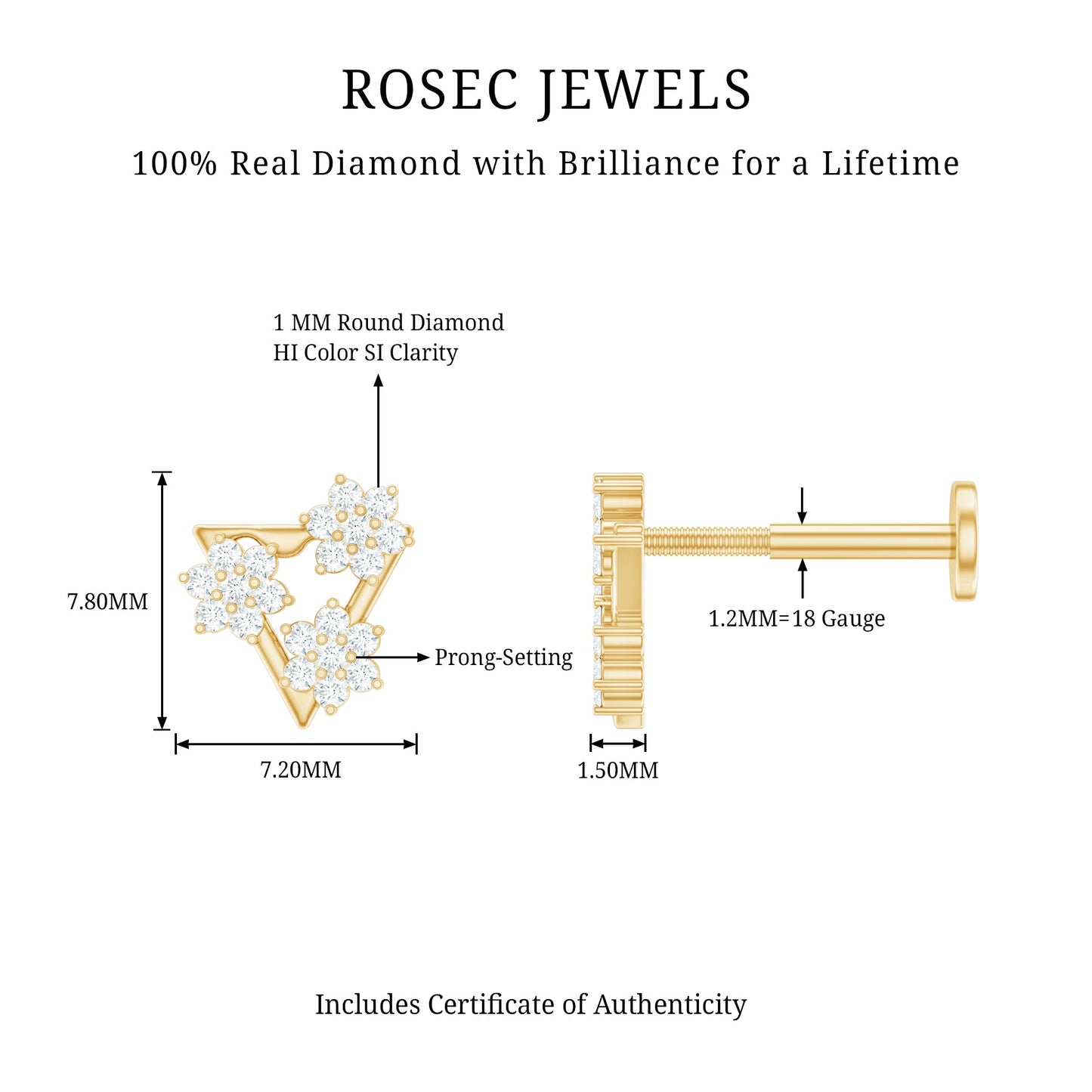 Diamond Triangle Earring for Helix Piercing