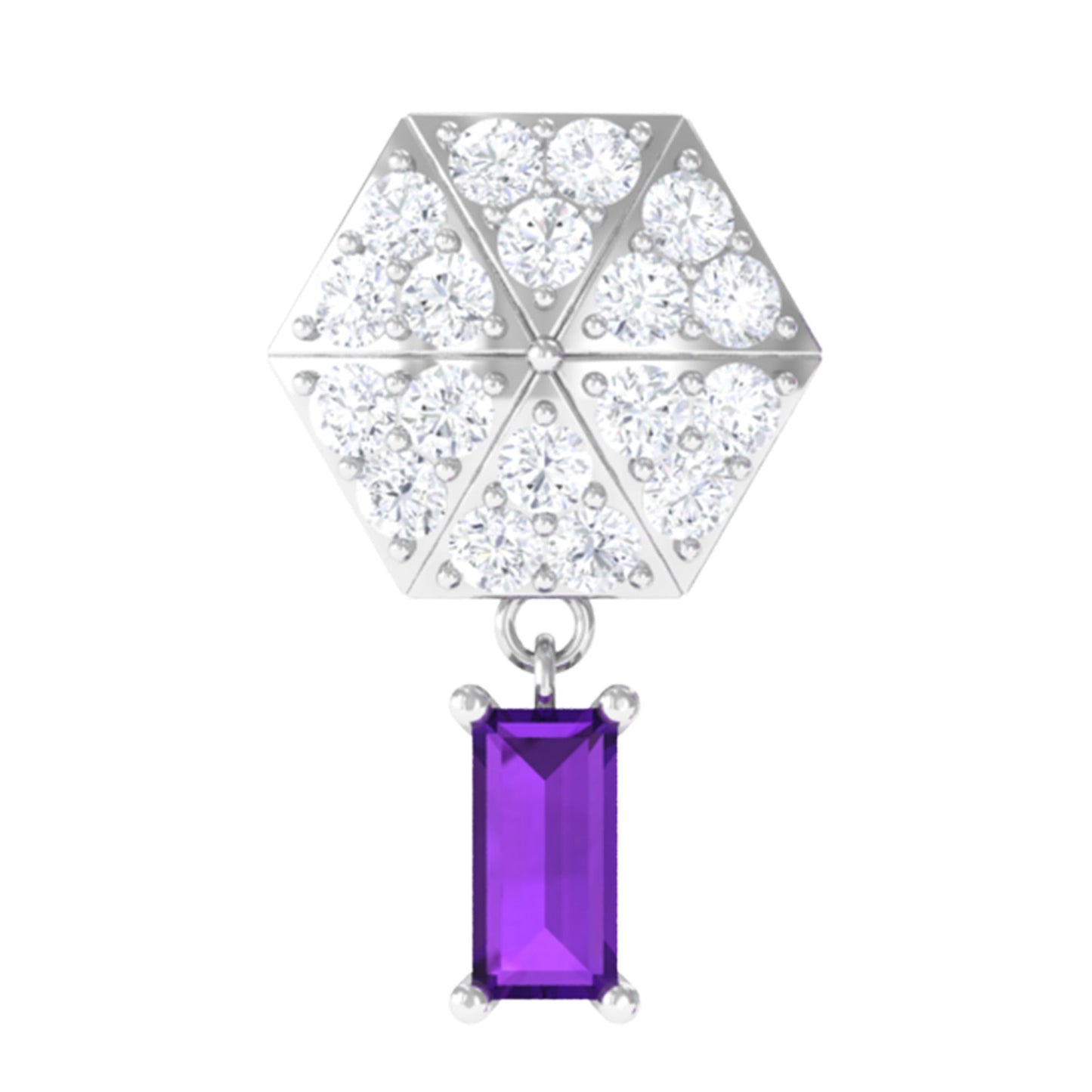 Baguette Amethyst Cartilage Drop Earring with Diamond