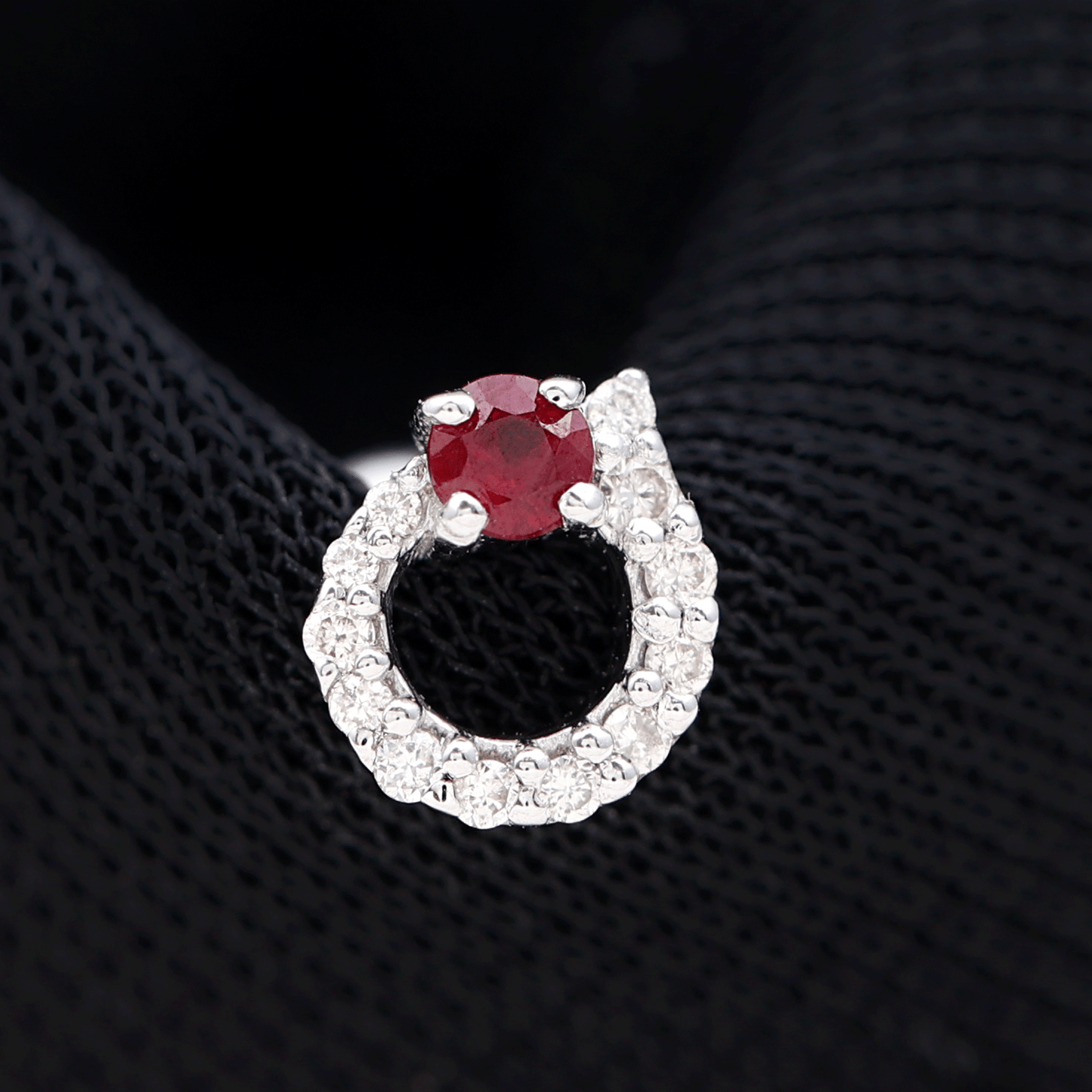 Round Ruby and Diamond Circle Helix Earring