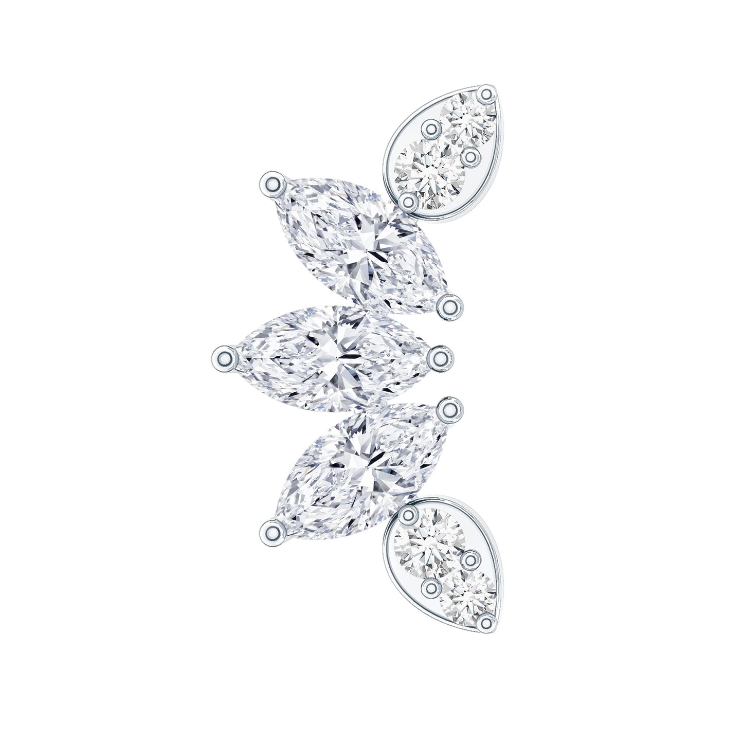 Marquise and Round Cut Moissanite Curved Leaf Helix Earring