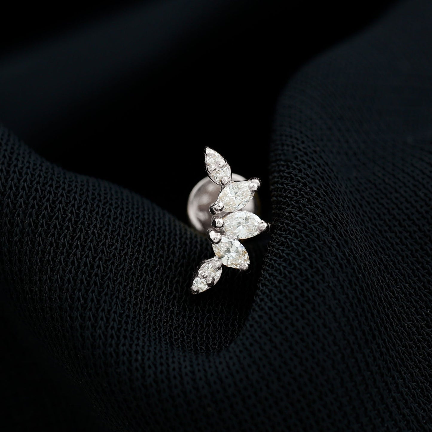 Marquise and Round Cut Moissanite Curved Leaf Helix Earring