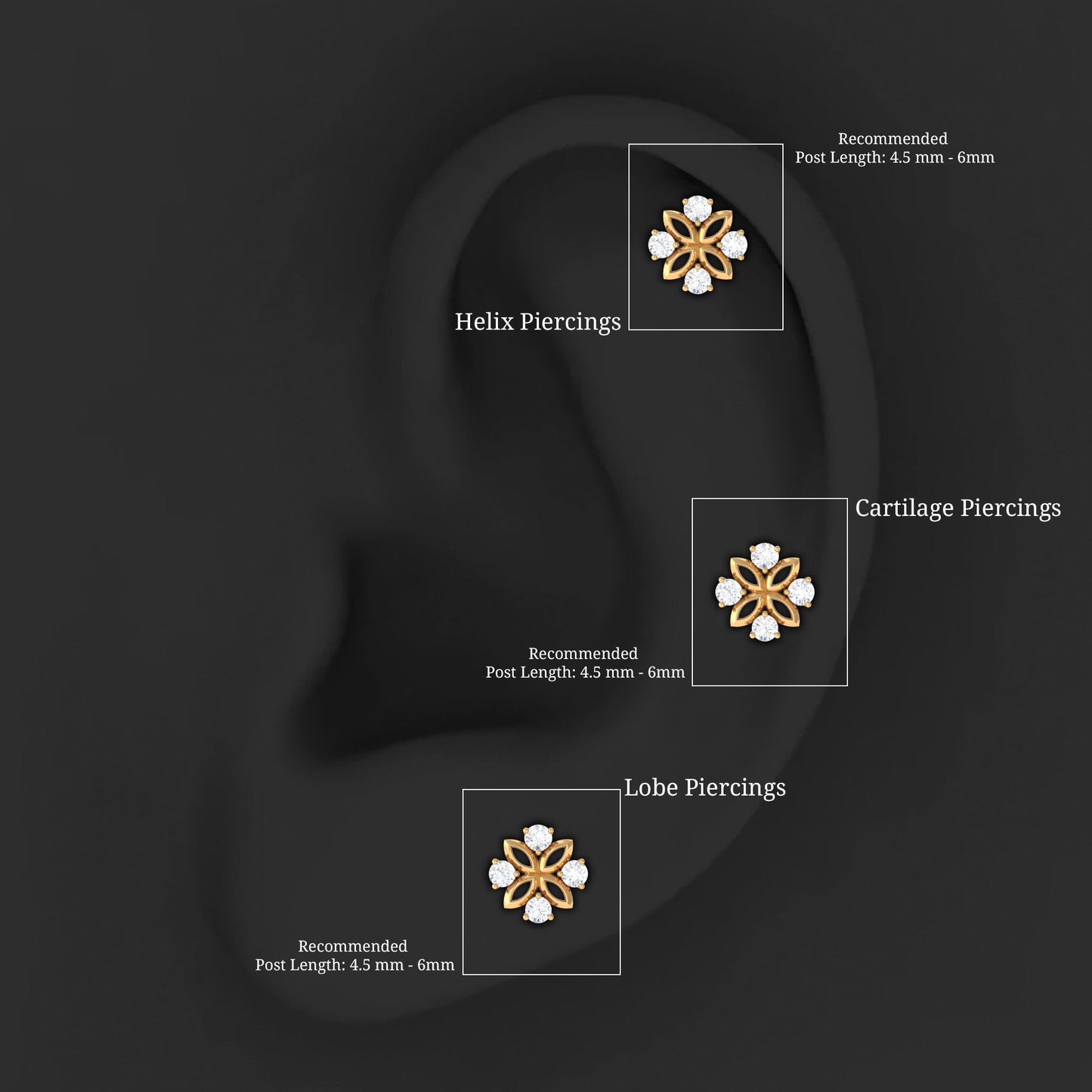 Round Moissanite Flower Earring for Cartilage Piercing