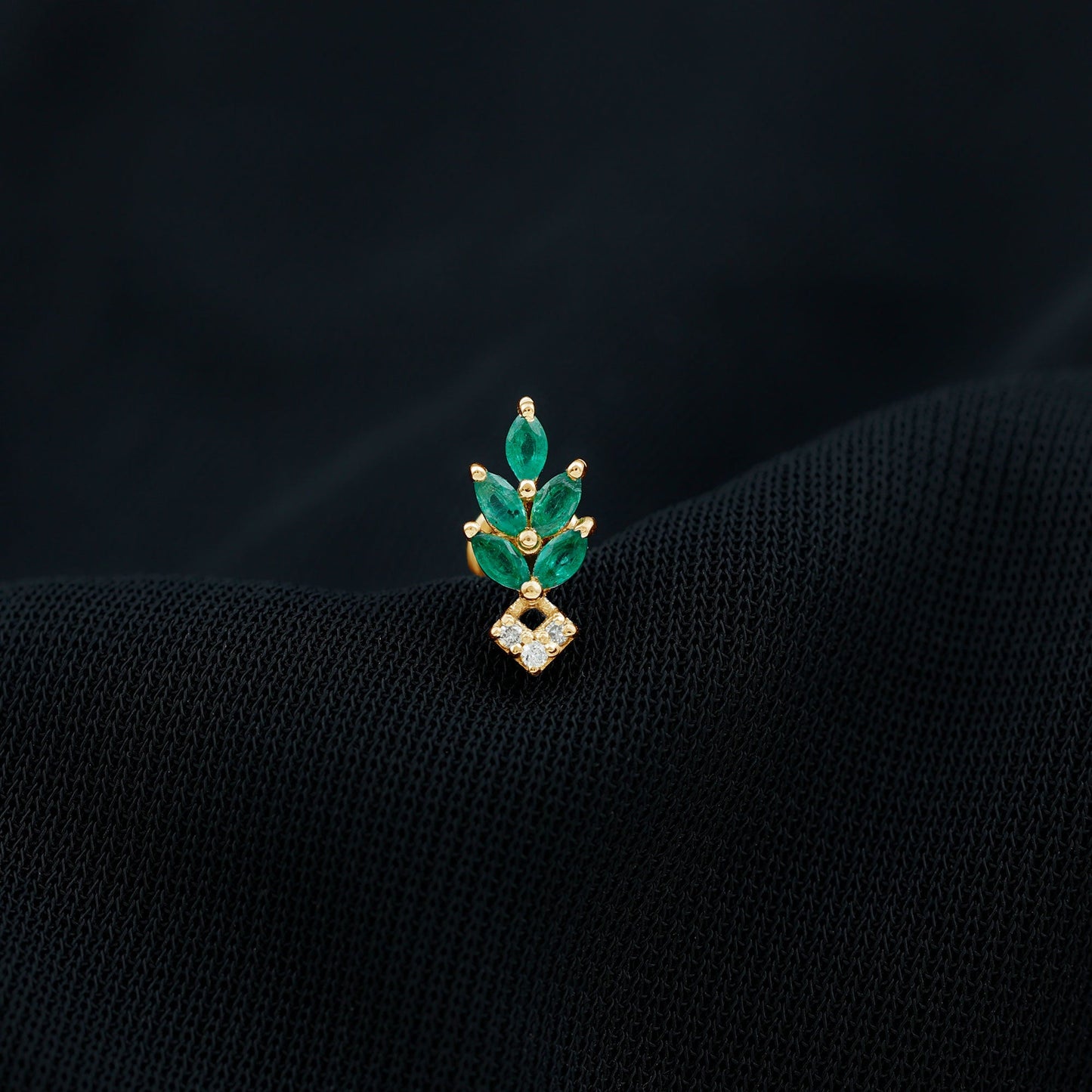 Real Emerald and Diamond Leaf Cartilage Earring