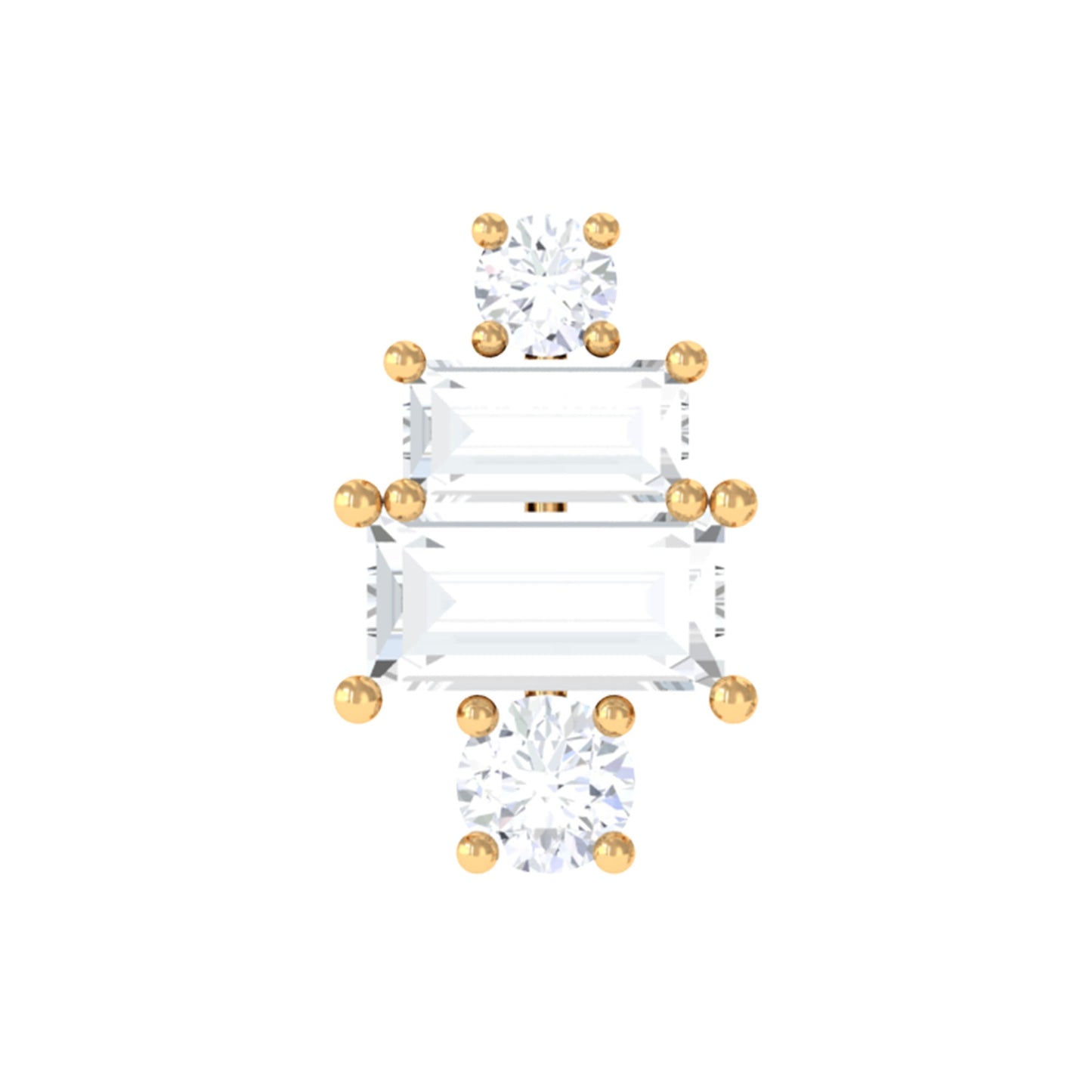Baguette and Round Moissanite Designer Earring for Helix Piercing