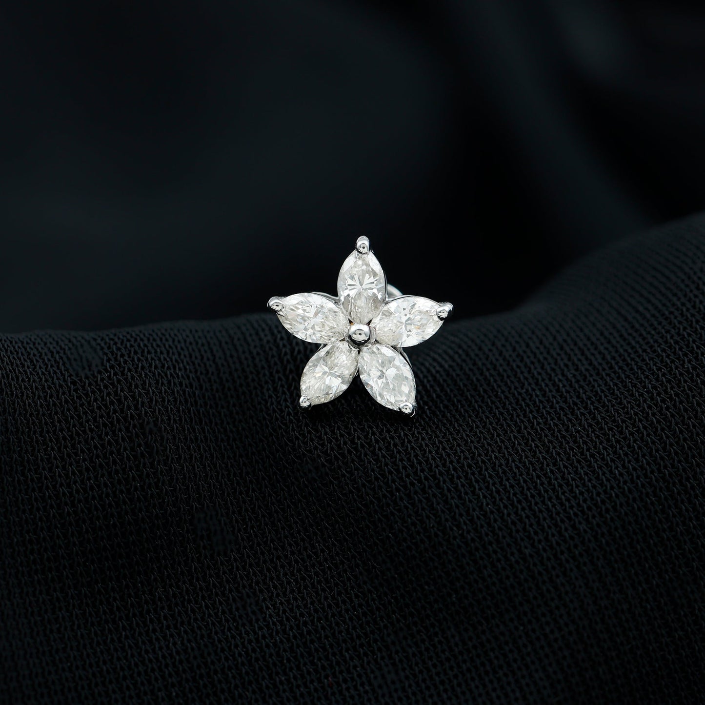 Marquise Cut Moissanite Floral Earring for Cartilage Piercing