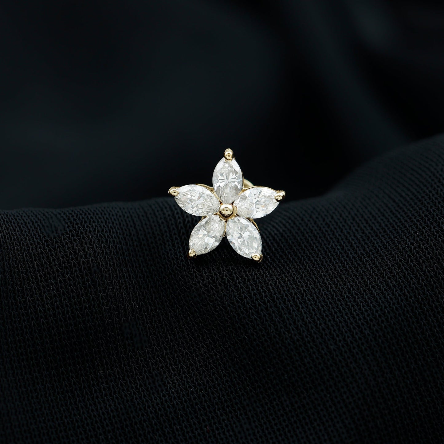 Marquise Cut Moissanite Floral Earring for Cartilage Piercing