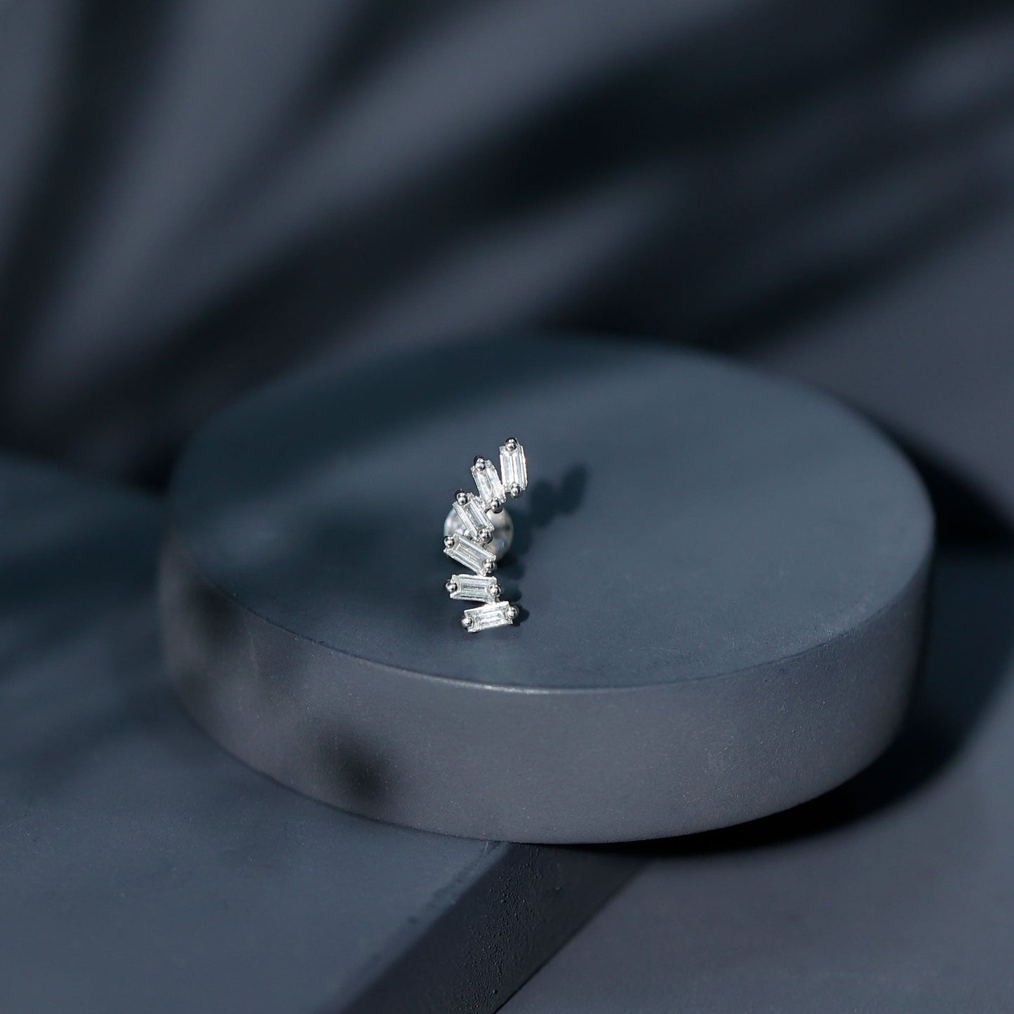 Certified Natural Baguette Diamond Crawler Earring