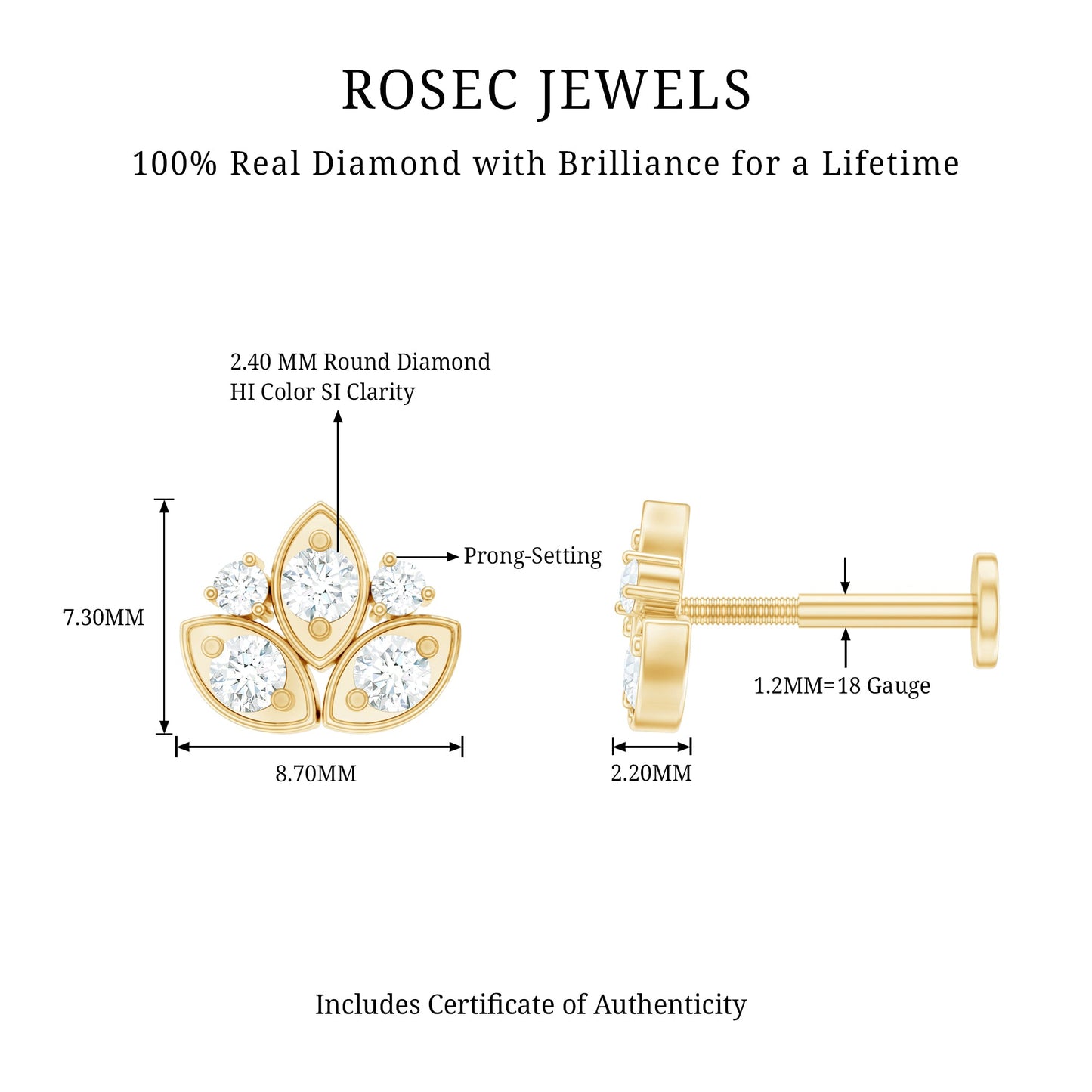Diamond Lotus Earring for Cartilage Piercing