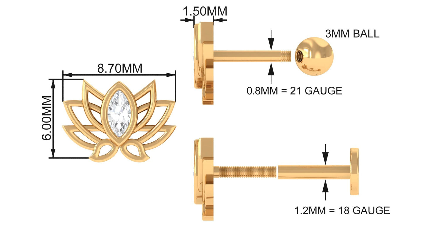 Marquise Diamond Lotus Cartilage Earring for Her