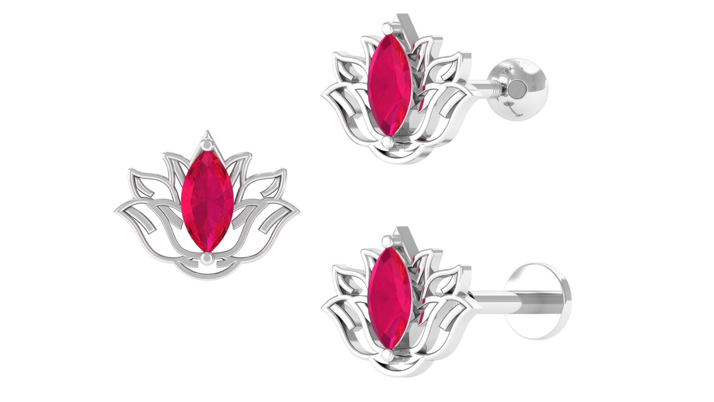 Marquise Ruby Lotus Earring for Helix Piercing