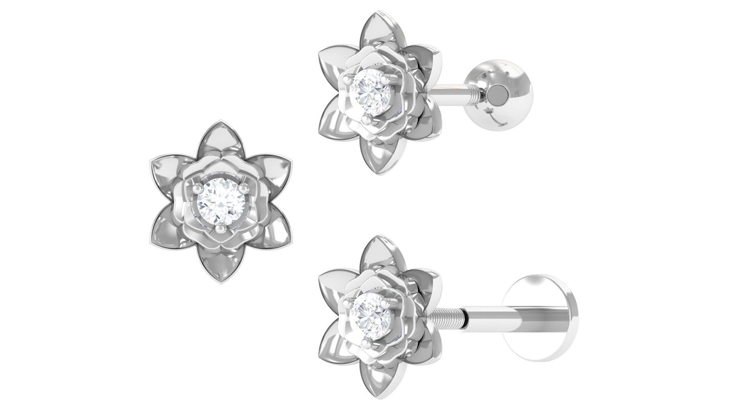 Diamond Lotus Flower Earring for Helix Piercing