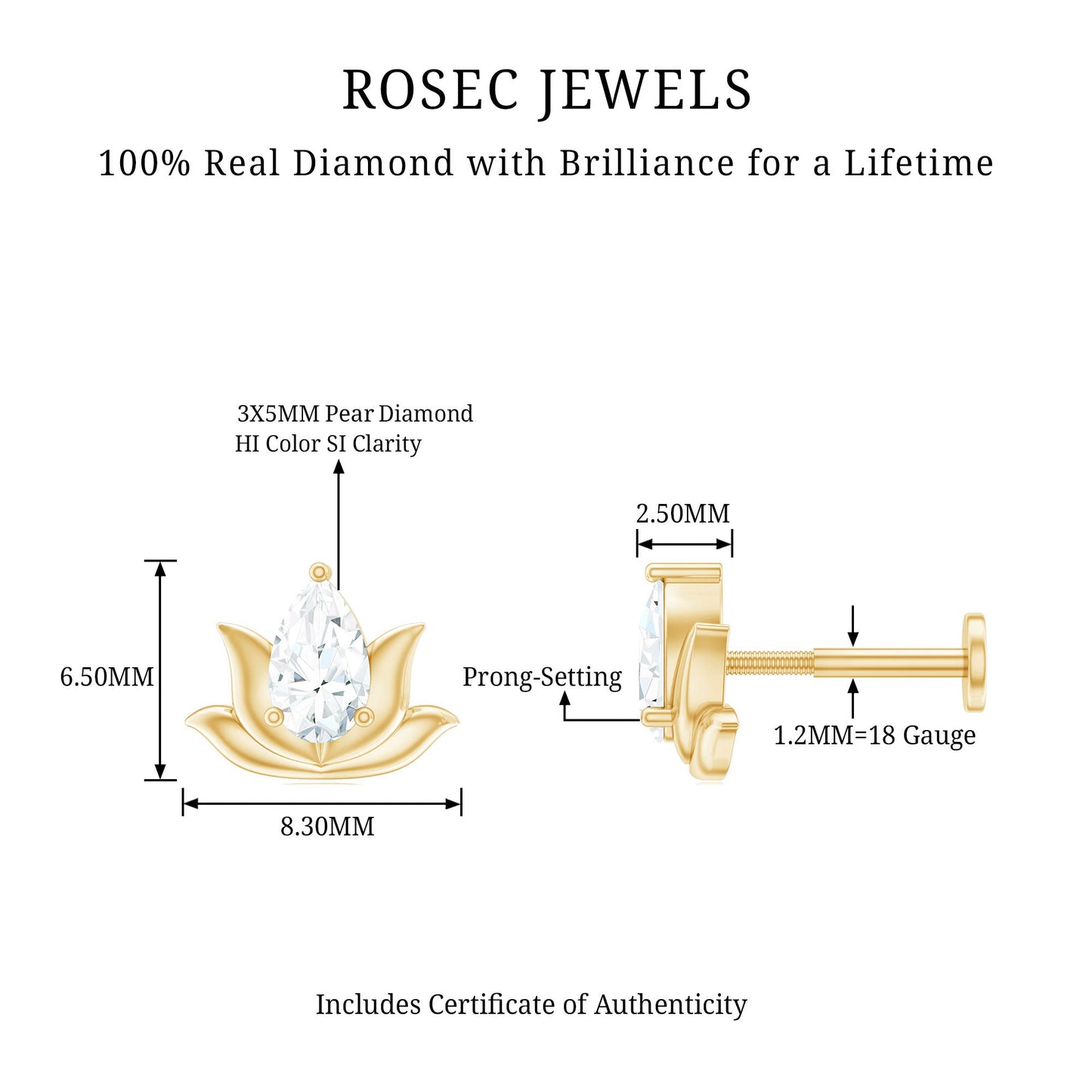 Pear Shape Diamond Lotus Cartilage Earring