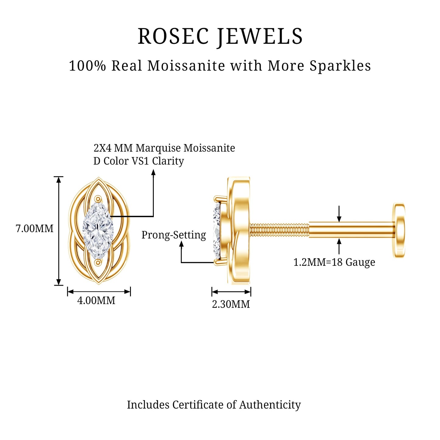 Minimal Marquise Cut Moissanite Cartilage Earring