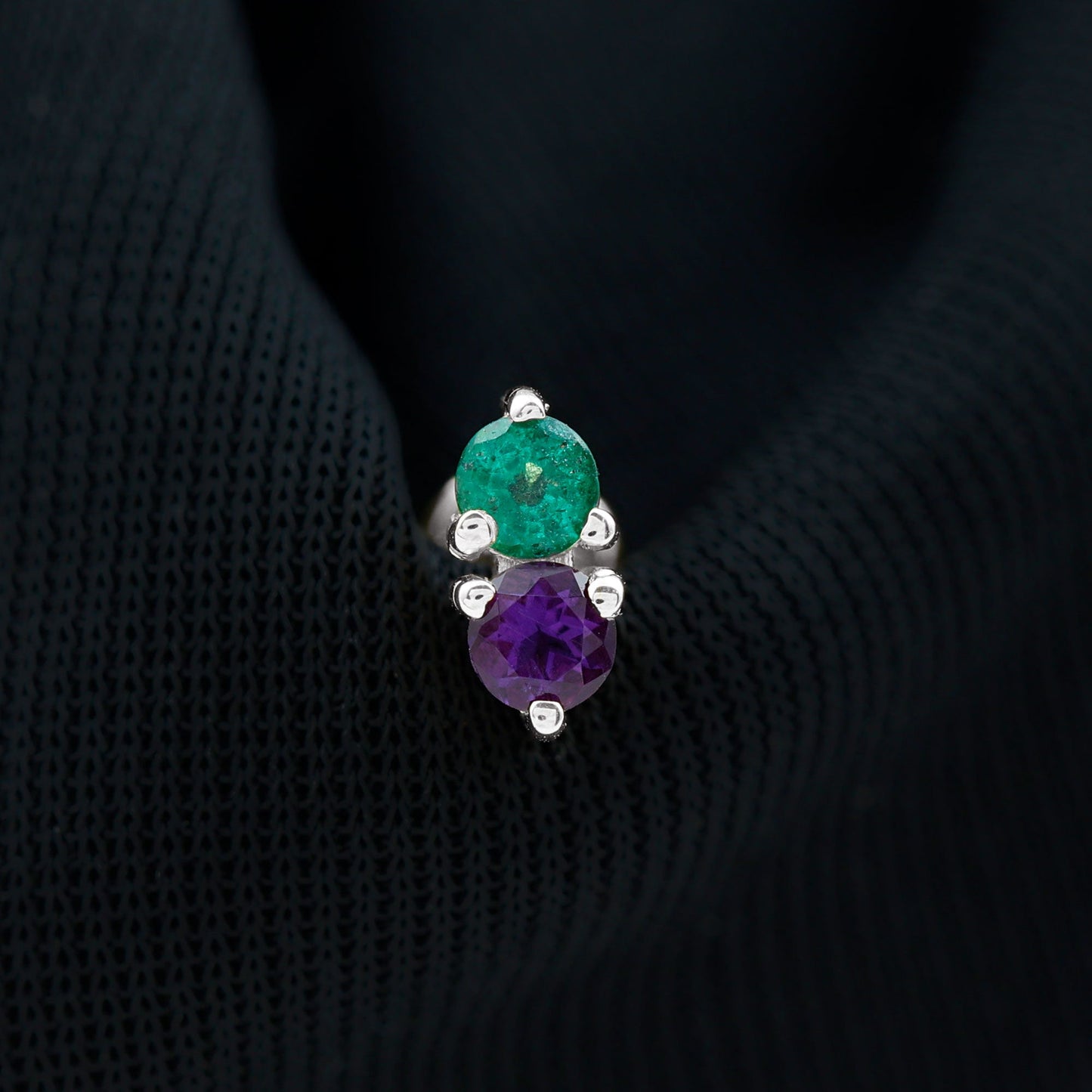 Real Amethyst and Emerald Earring for Helix Piercing