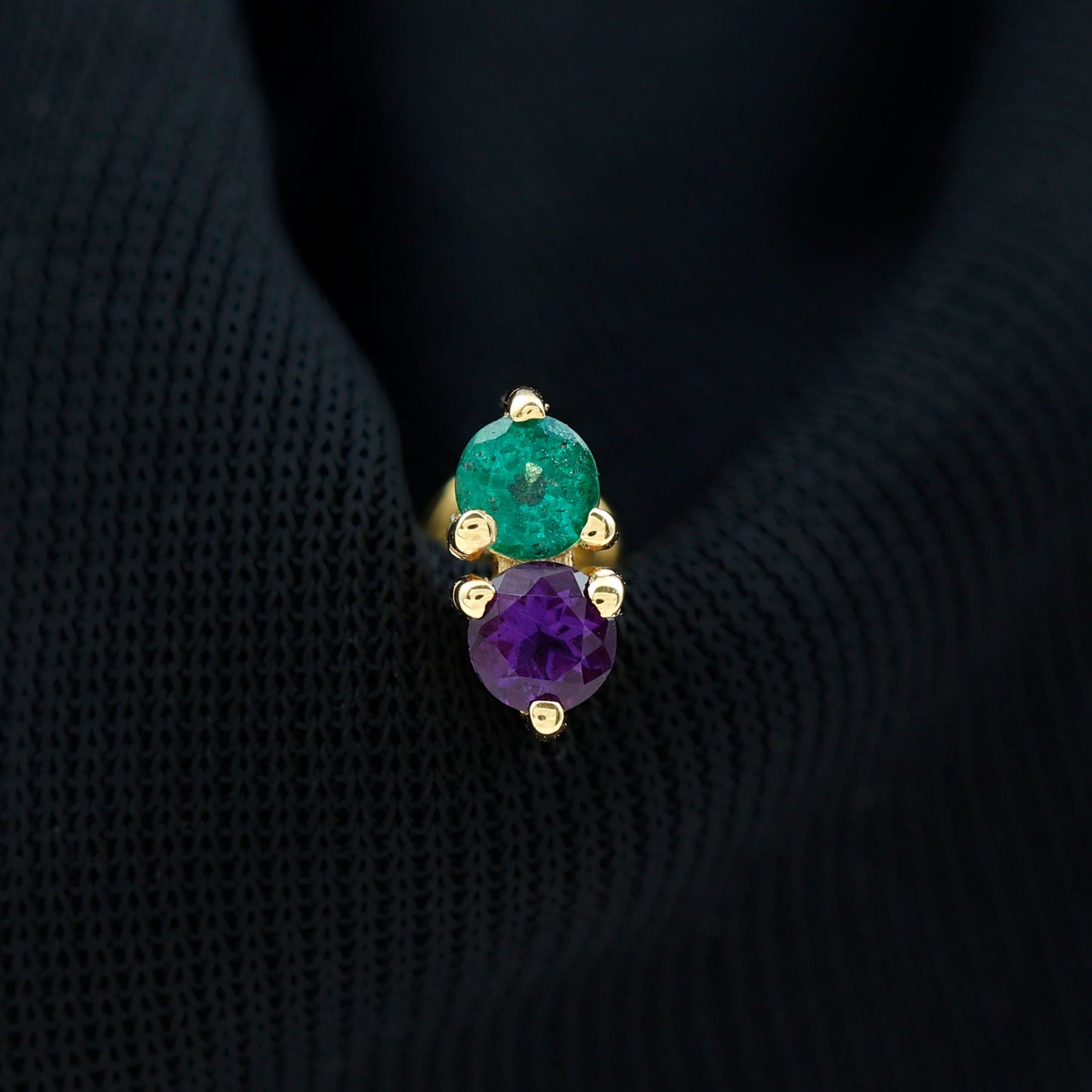 Real Amethyst and Emerald Earring for Helix Piercing