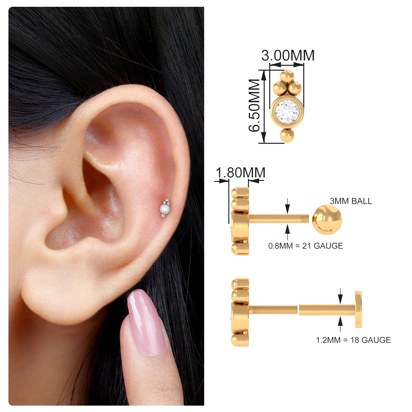 Dainty Diamond Beaded Conch Earring