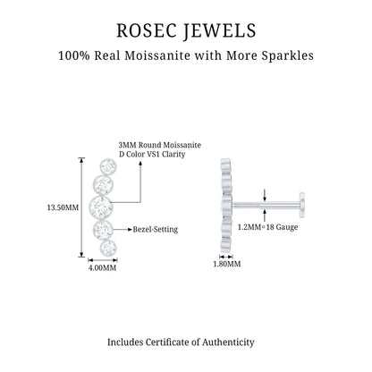 Bezel Set Round Moissanite Curved Crawler Earring