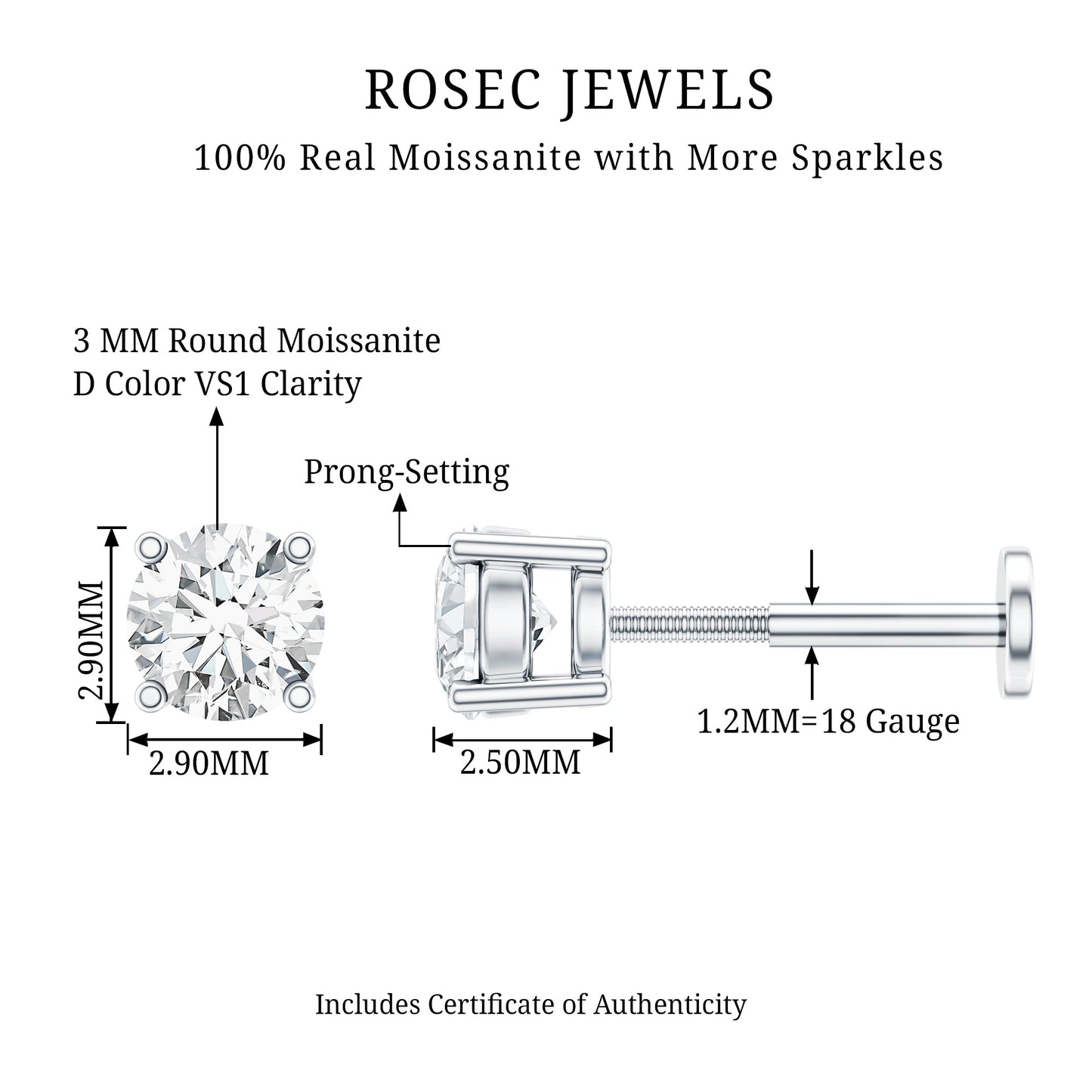 Tiny Round Moissanite Conch Earring with Flat Back