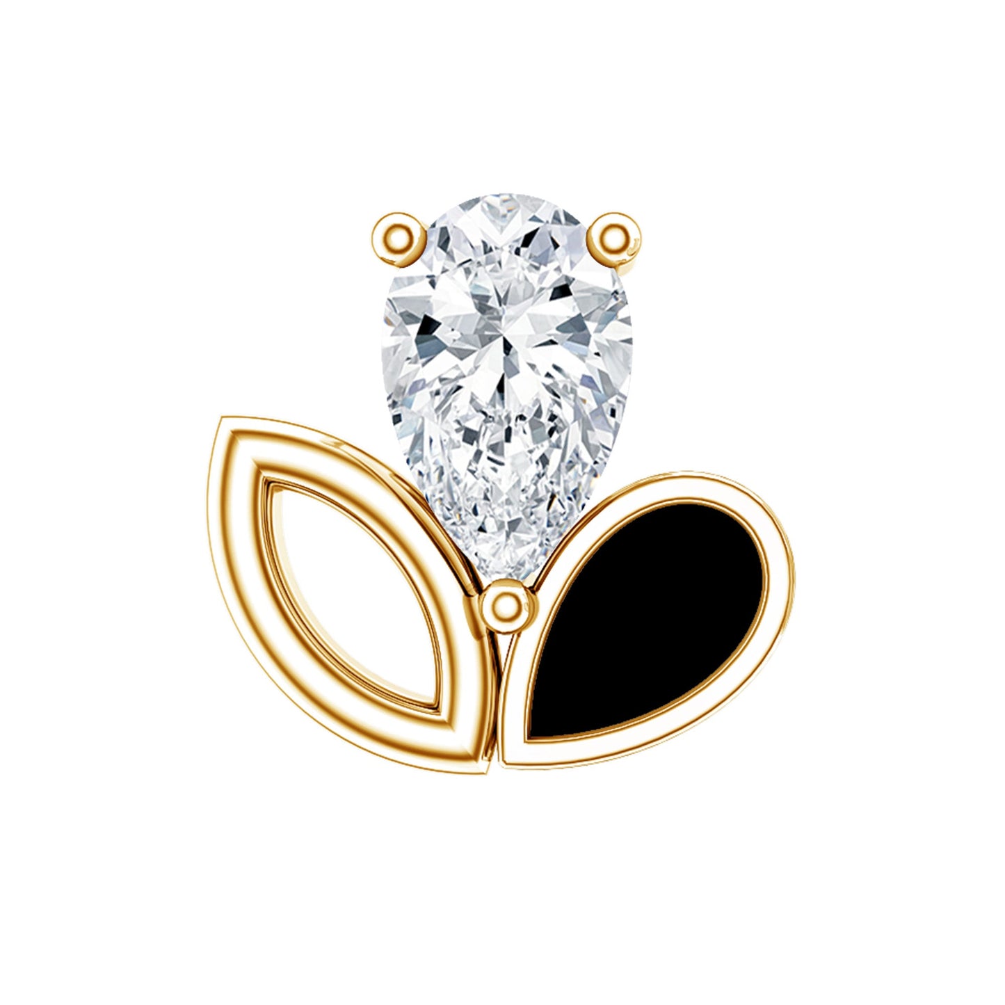 Pear Cut Moissanite Cartilage Earring with Black Enamel