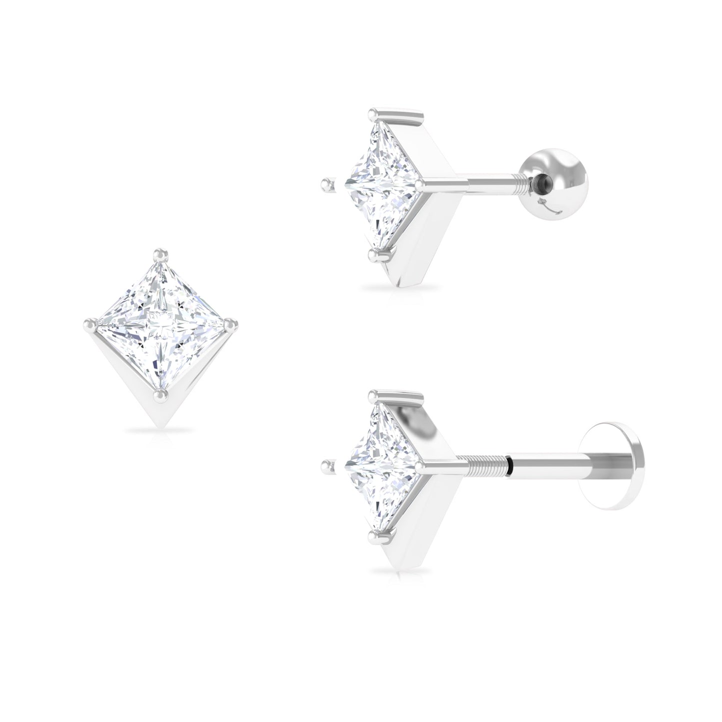 Princess Cut Moissanite Tragus Earring for Women