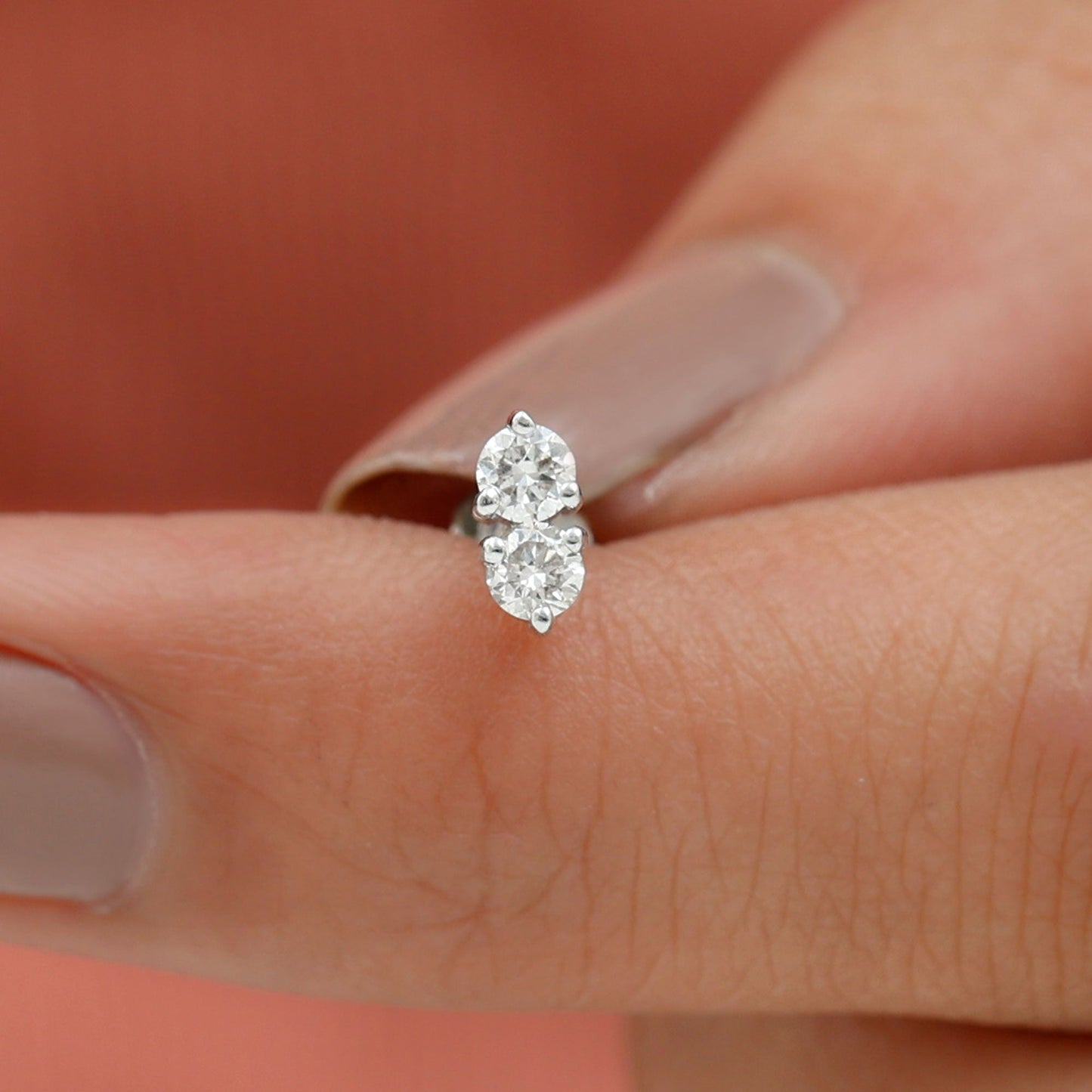 Minimalist Moissanite 2 Stone Earring for Tragus Piercing