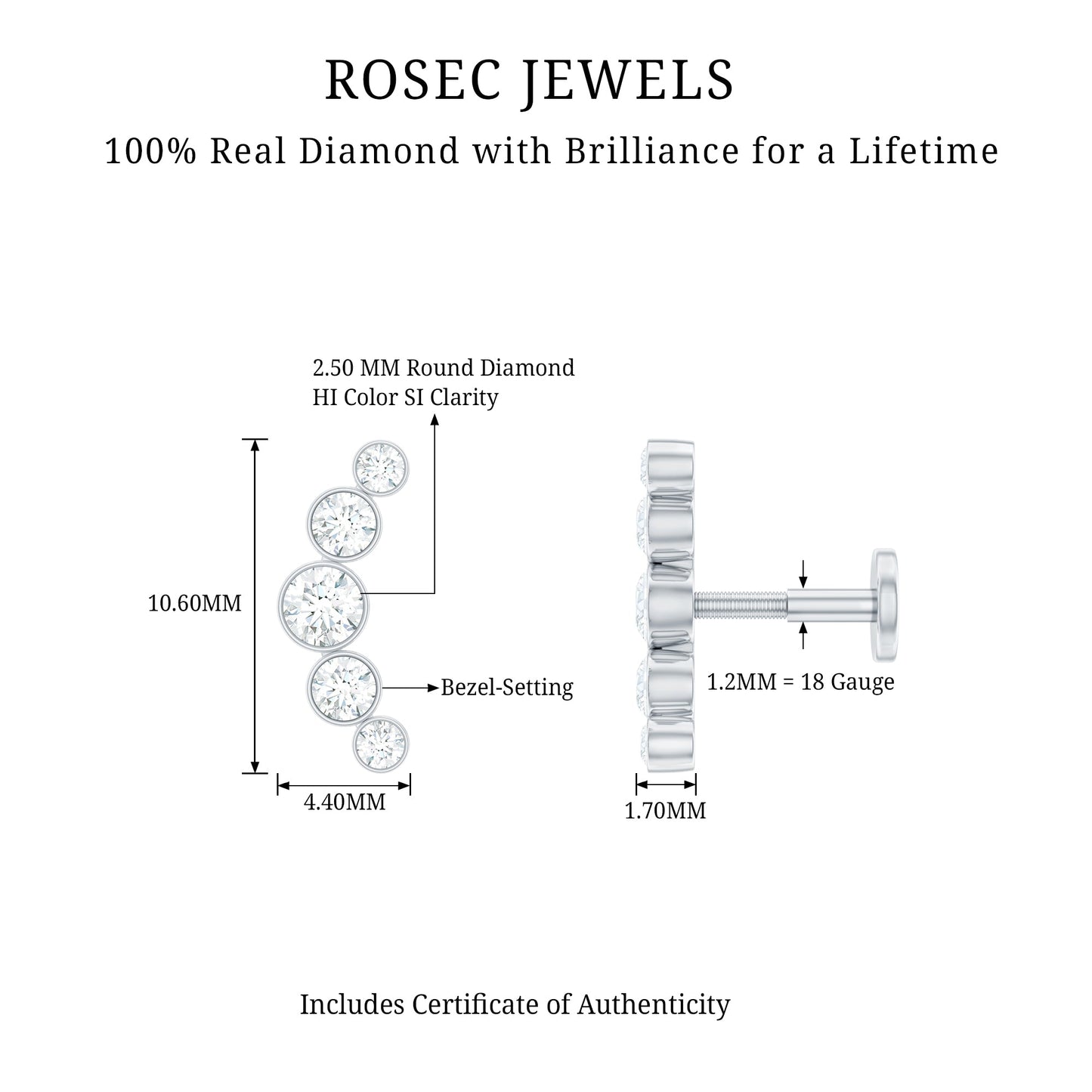 Graduated Diamond Ear Climber Earring in Bezel Setting
