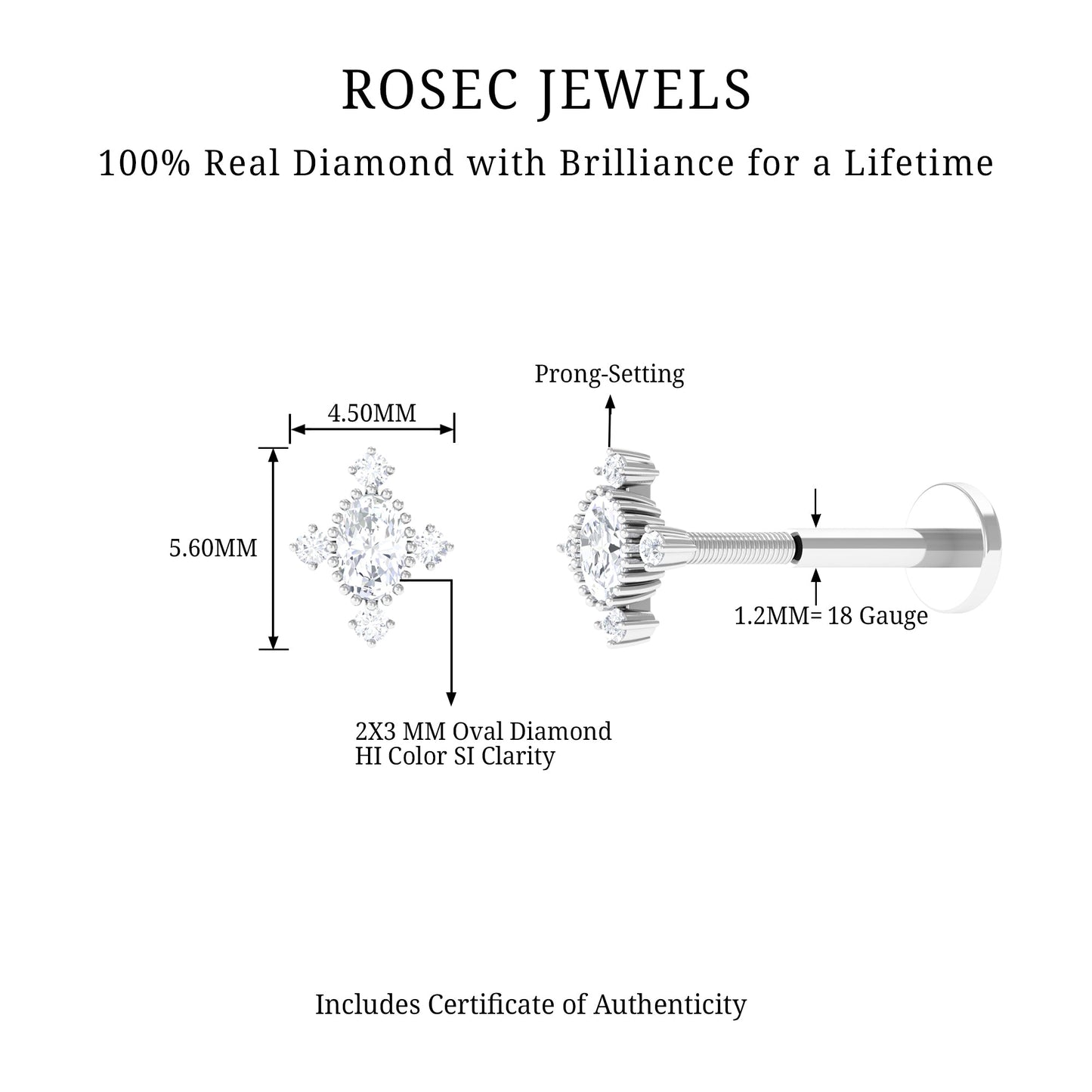 Vintage Inspired Oval Diamond Cartilage Earring