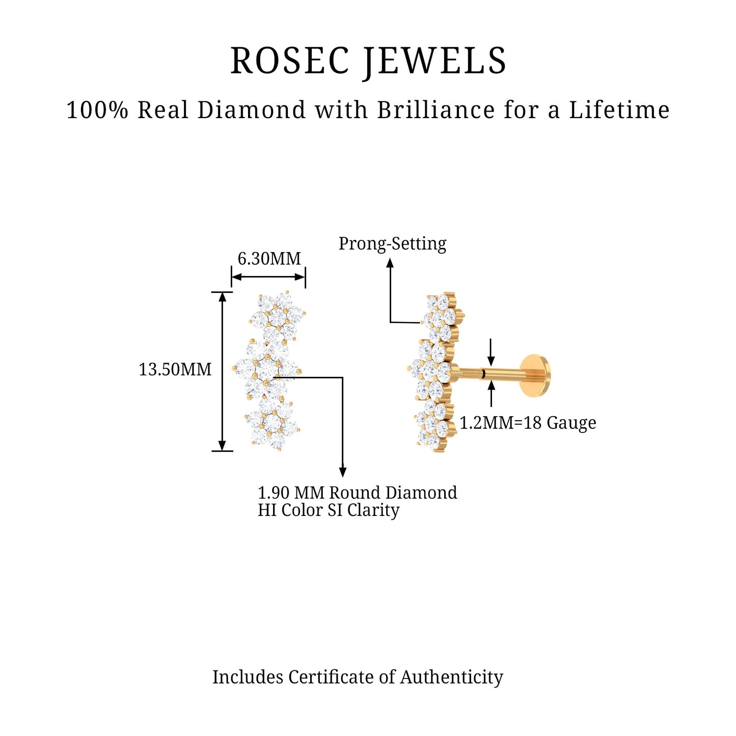 Certified Diamond Flower Crawler Cartilage Earring