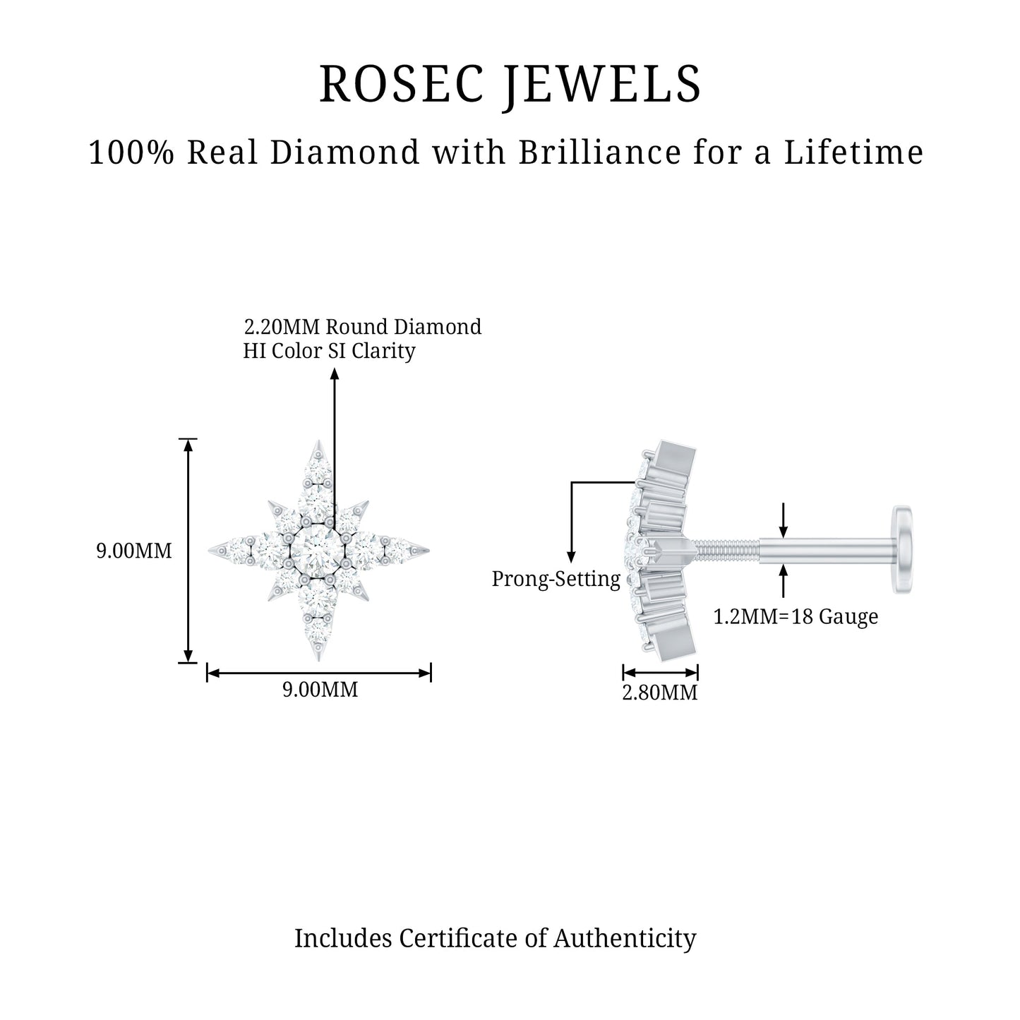 Sparkling Diamond Starburst Earring for Cartilage Piercing