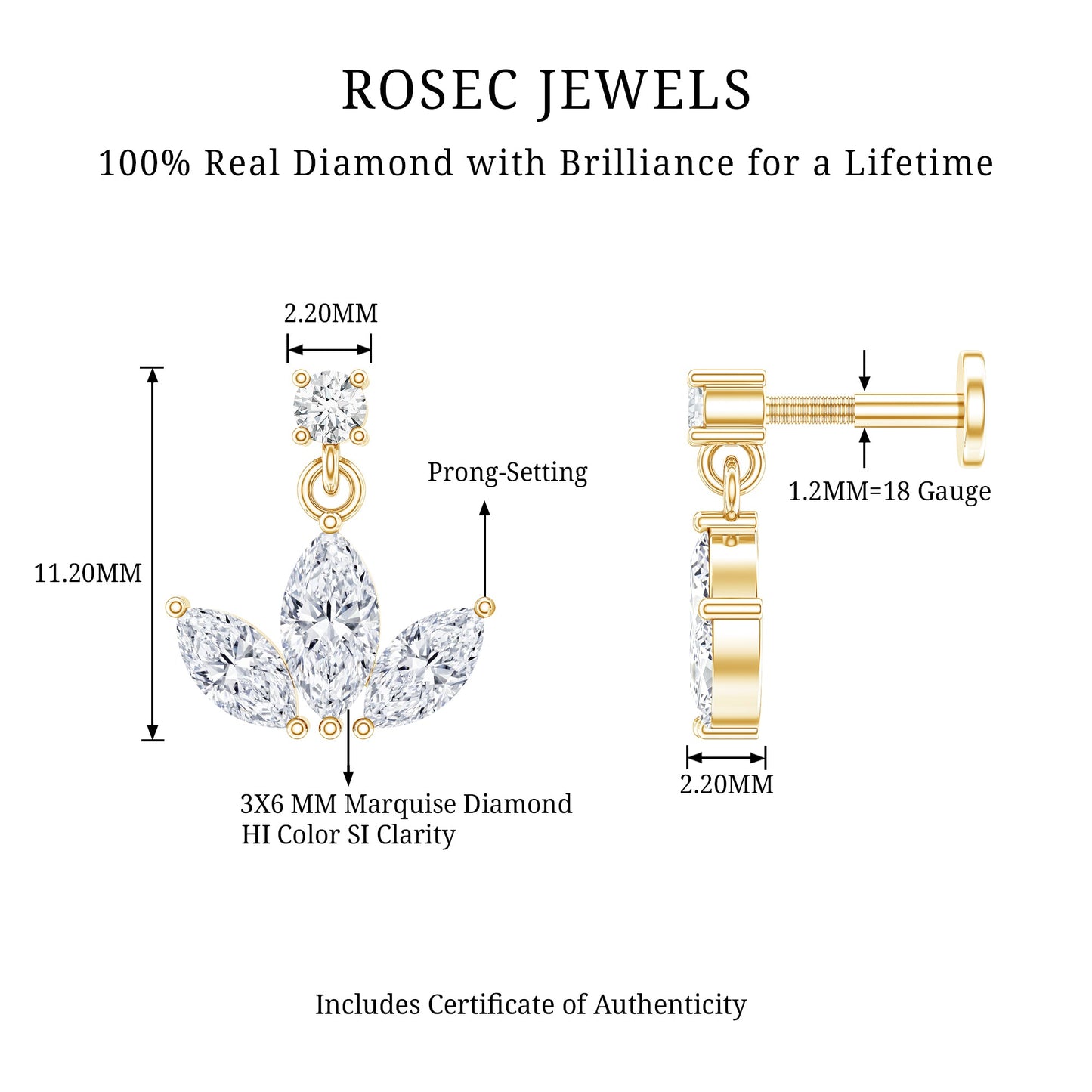 Marquise Diamond Lotus Cartilage Drop Earring