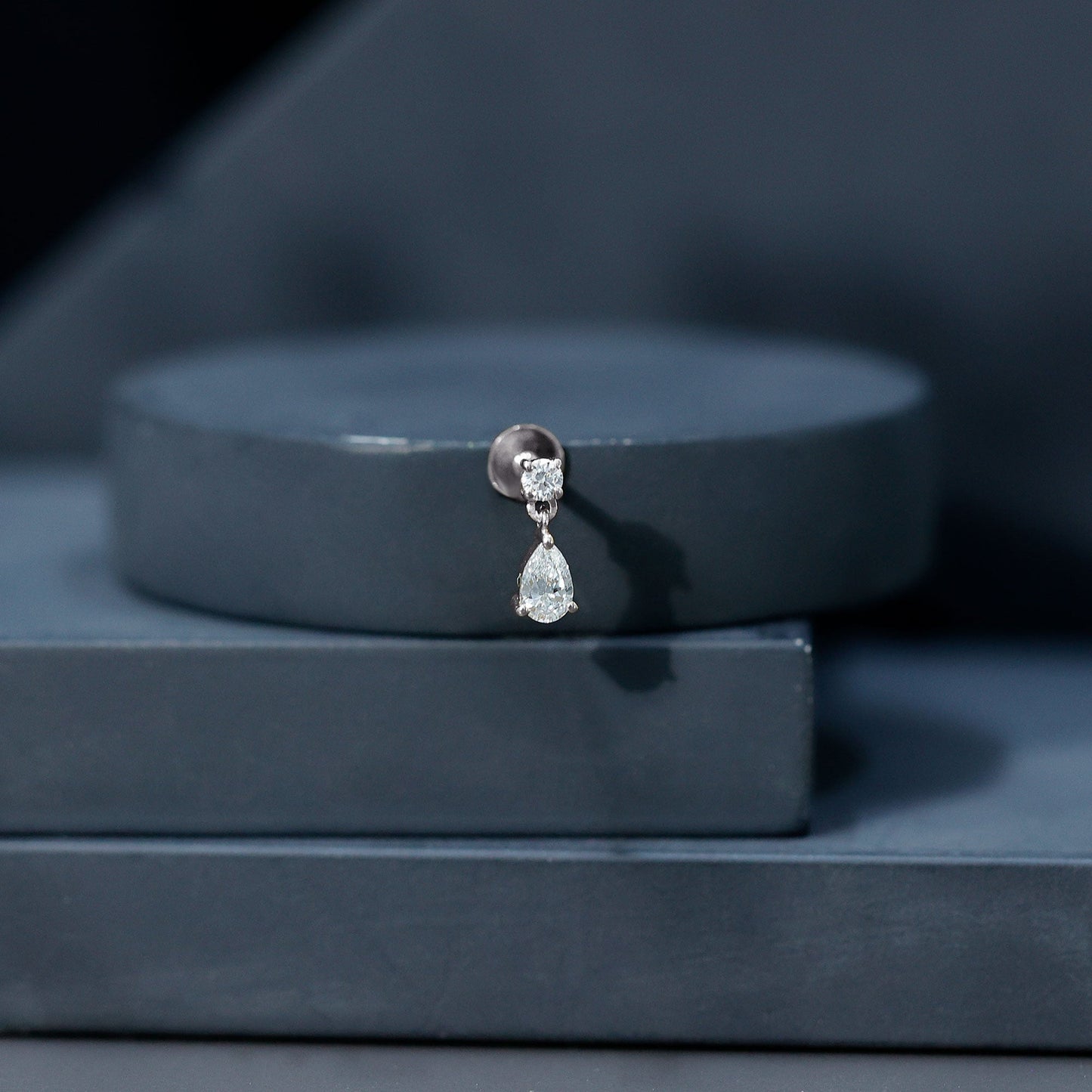 Pear and Round Cut Diamond Stud Drop Helix Earring