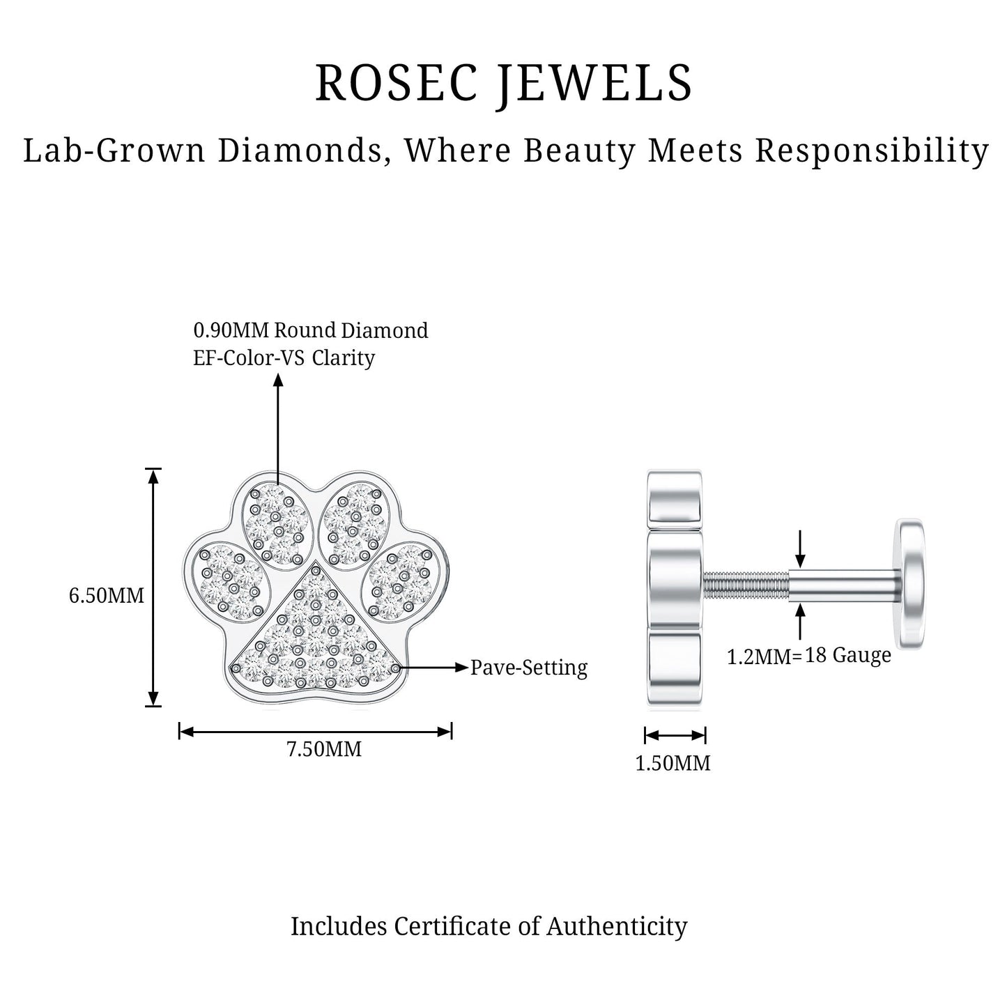 Certified Diamond Paw Cartilage Earring
