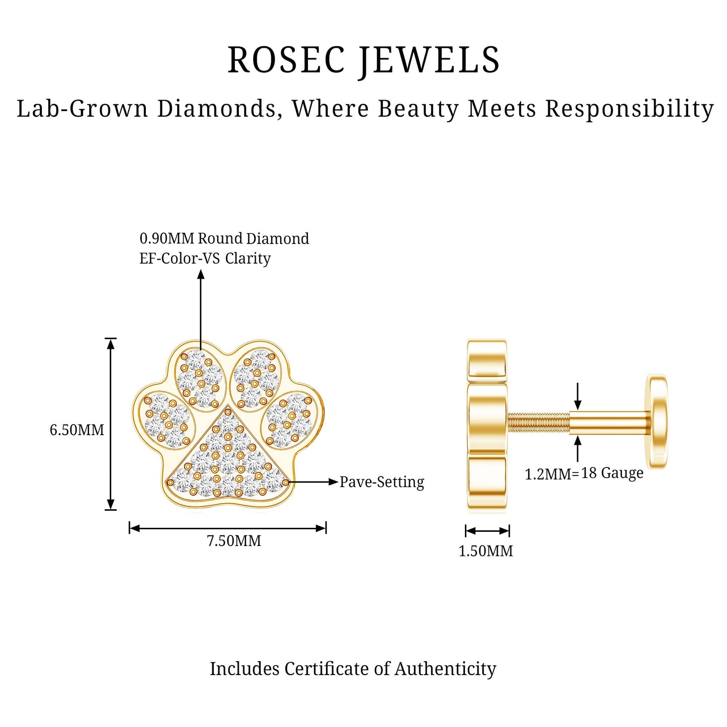 Certified Diamond Paw Cartilage Earring