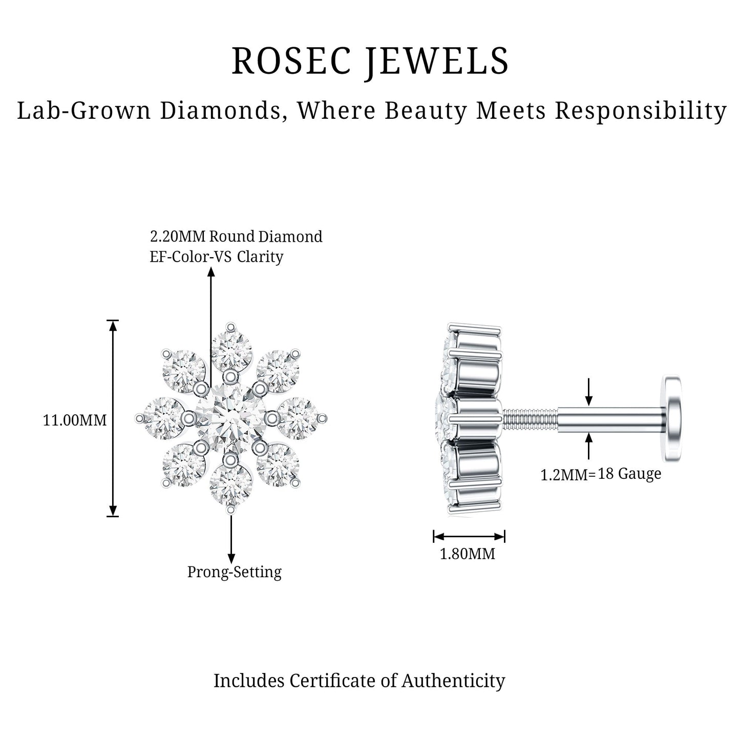 Sparkling Diamond Flower Cartilage Earring with Flat Back