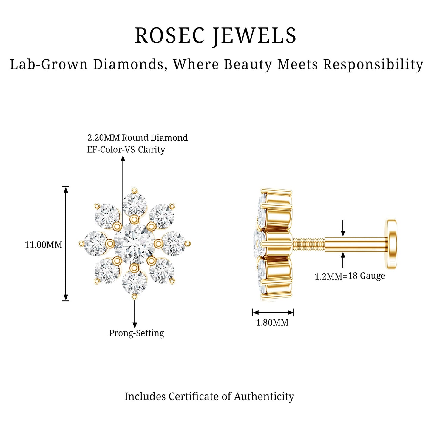 Sparkling Diamond Flower Cartilage Earring with Flat Back