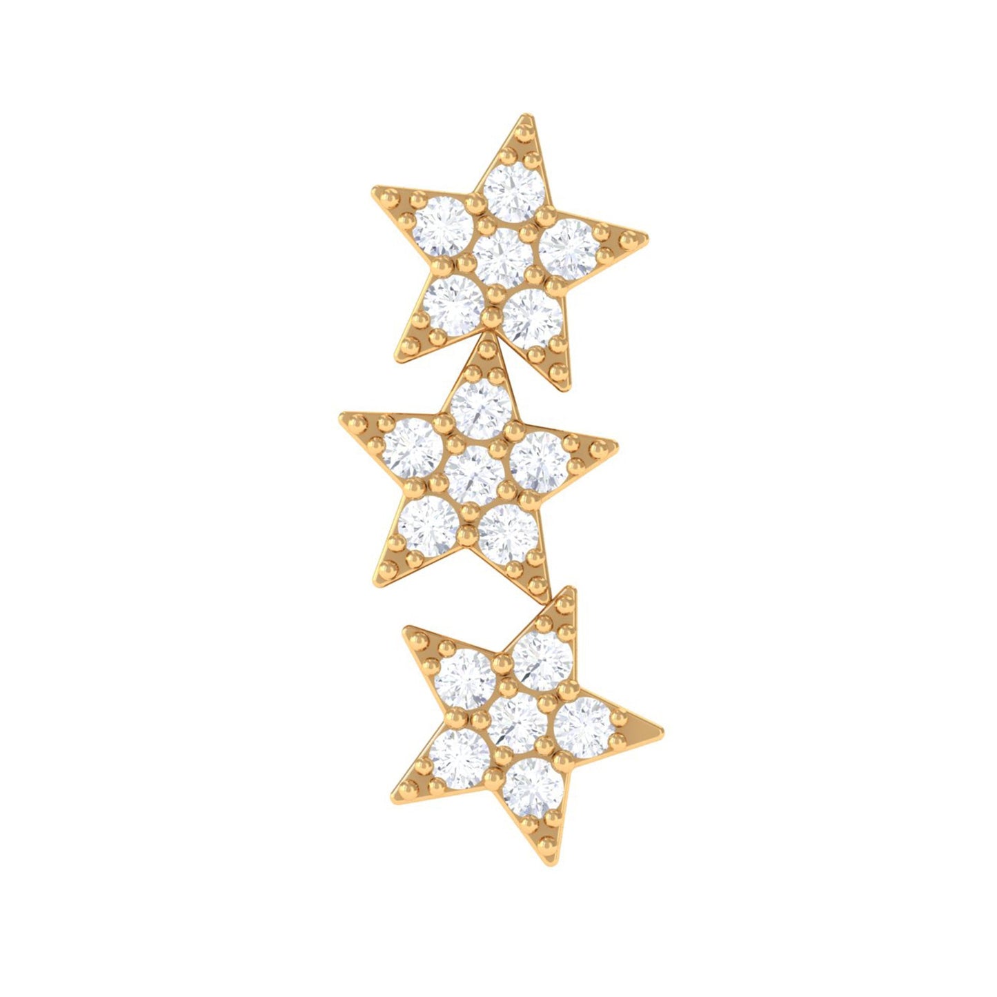 Diamond 3 Star Crawler Earring for Cartilage Piercing