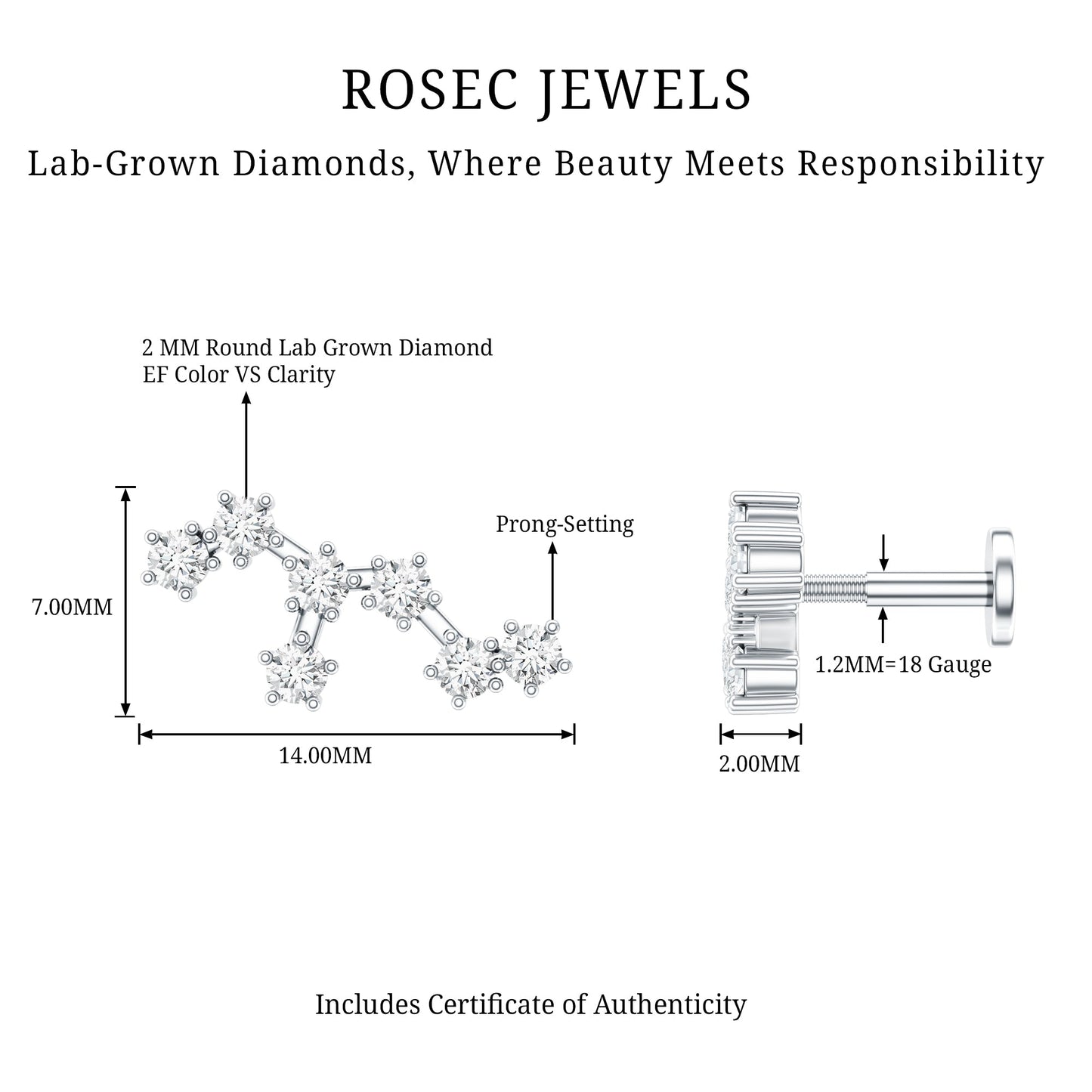 Diamond Leo Constellation Crawler Earring for Helix Piercing