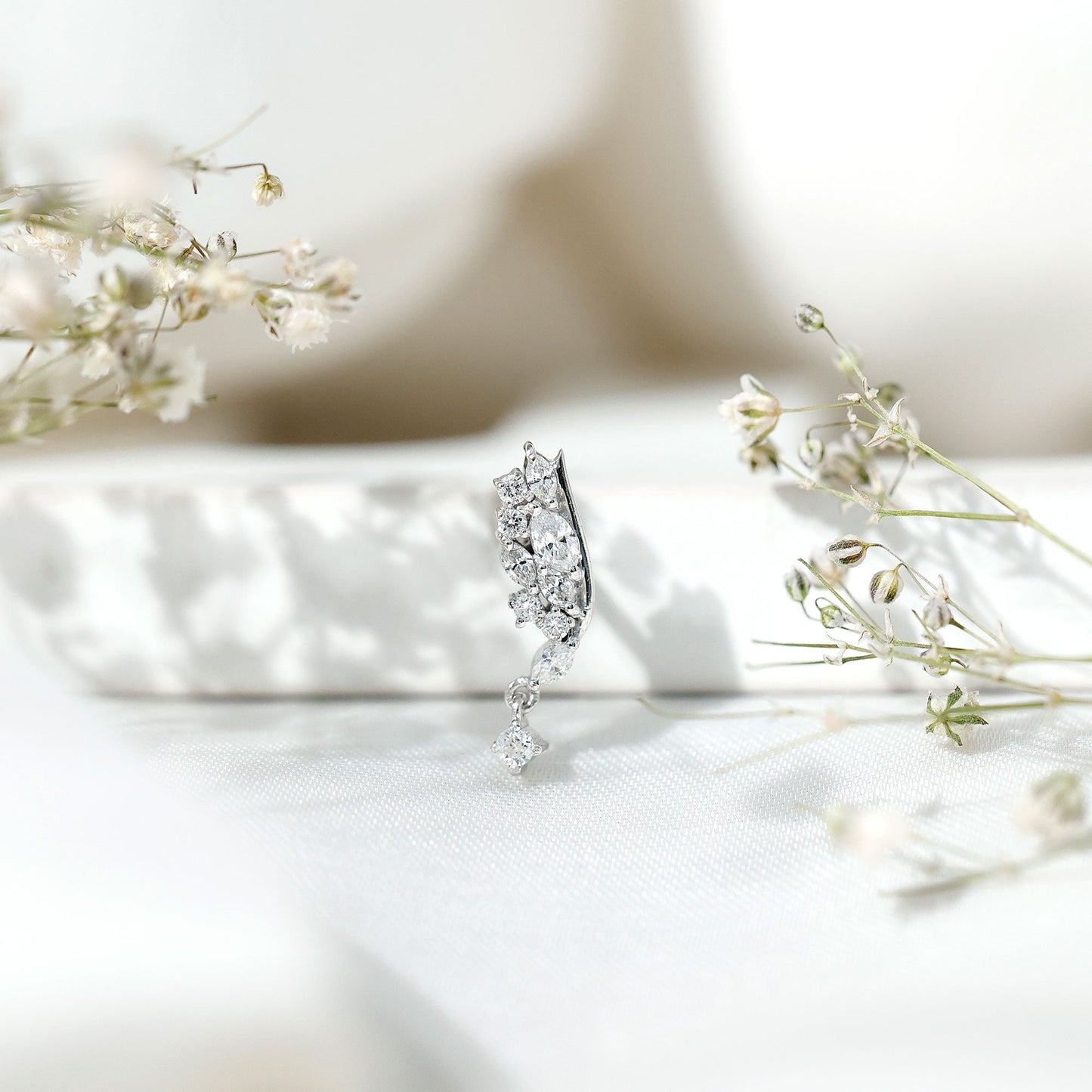 Brilliant Cut Diamond Wing Helix Drop Earring with Flat Back