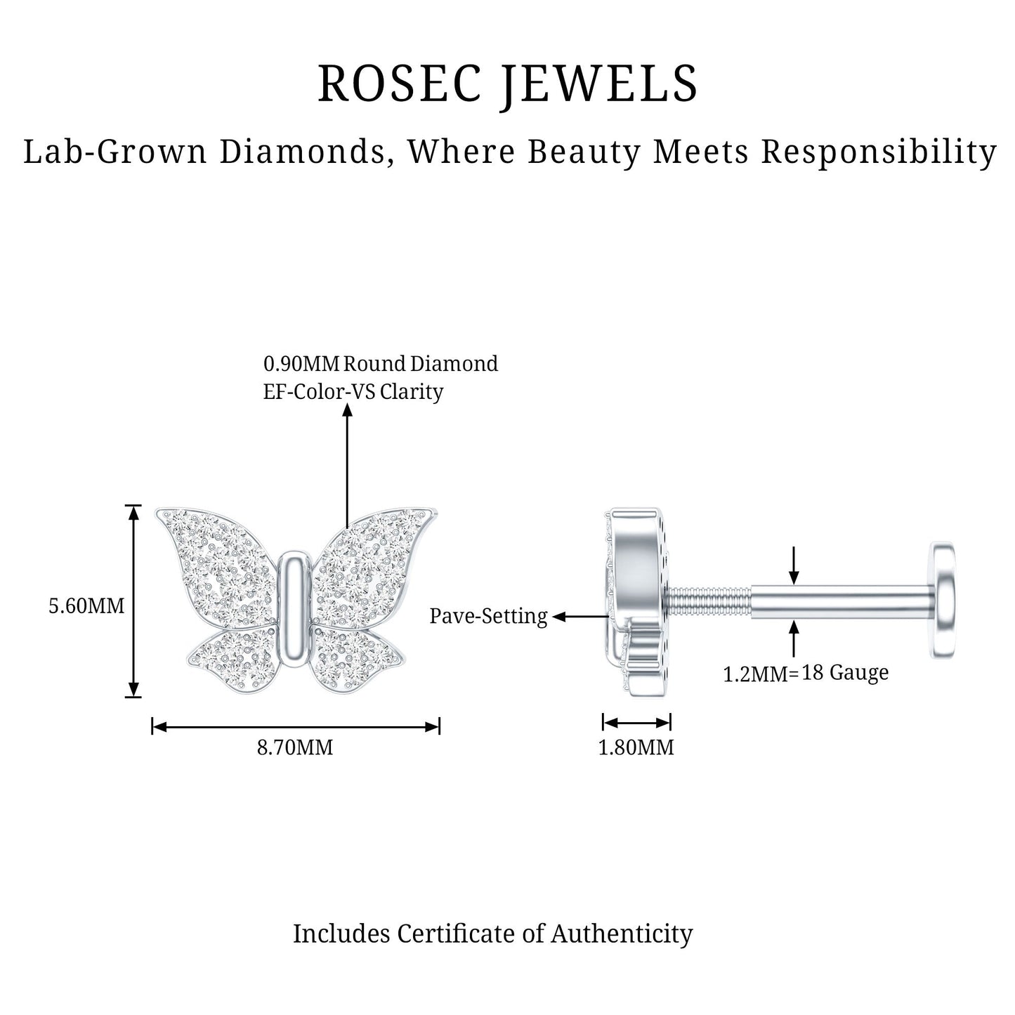 Certified Diamond Butterfly Cartilage Earring
