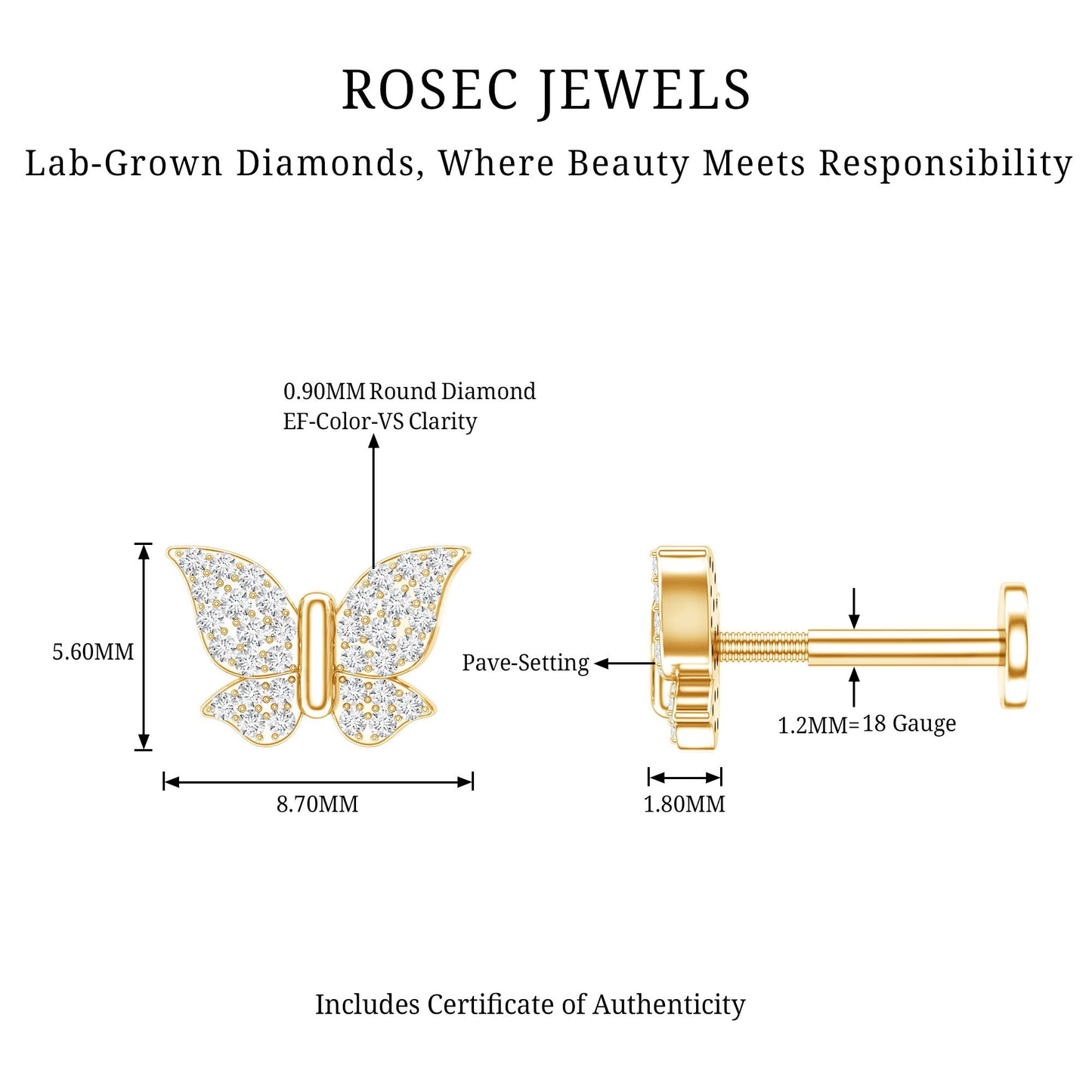 Certified Diamond Butterfly Cartilage Earring