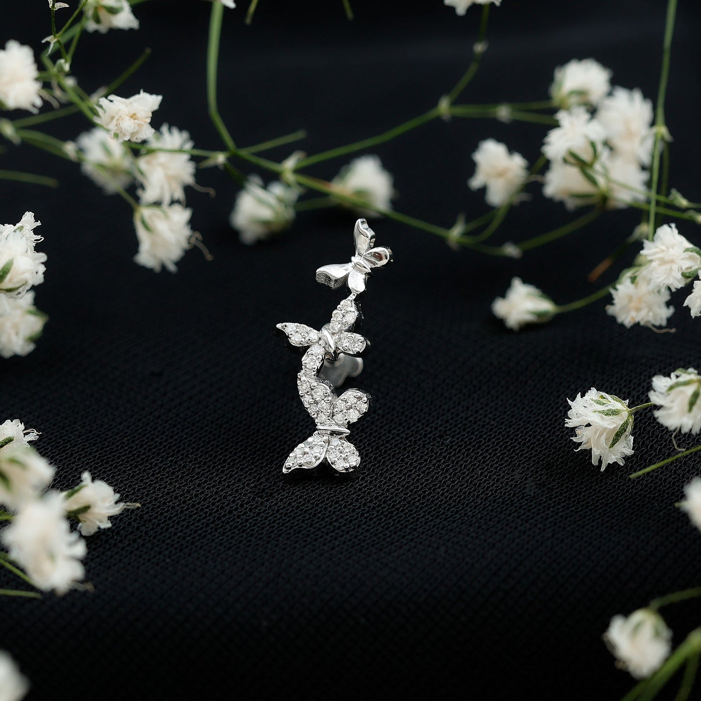 Diamond Butterfly Crawler Earring for Helix Piercing