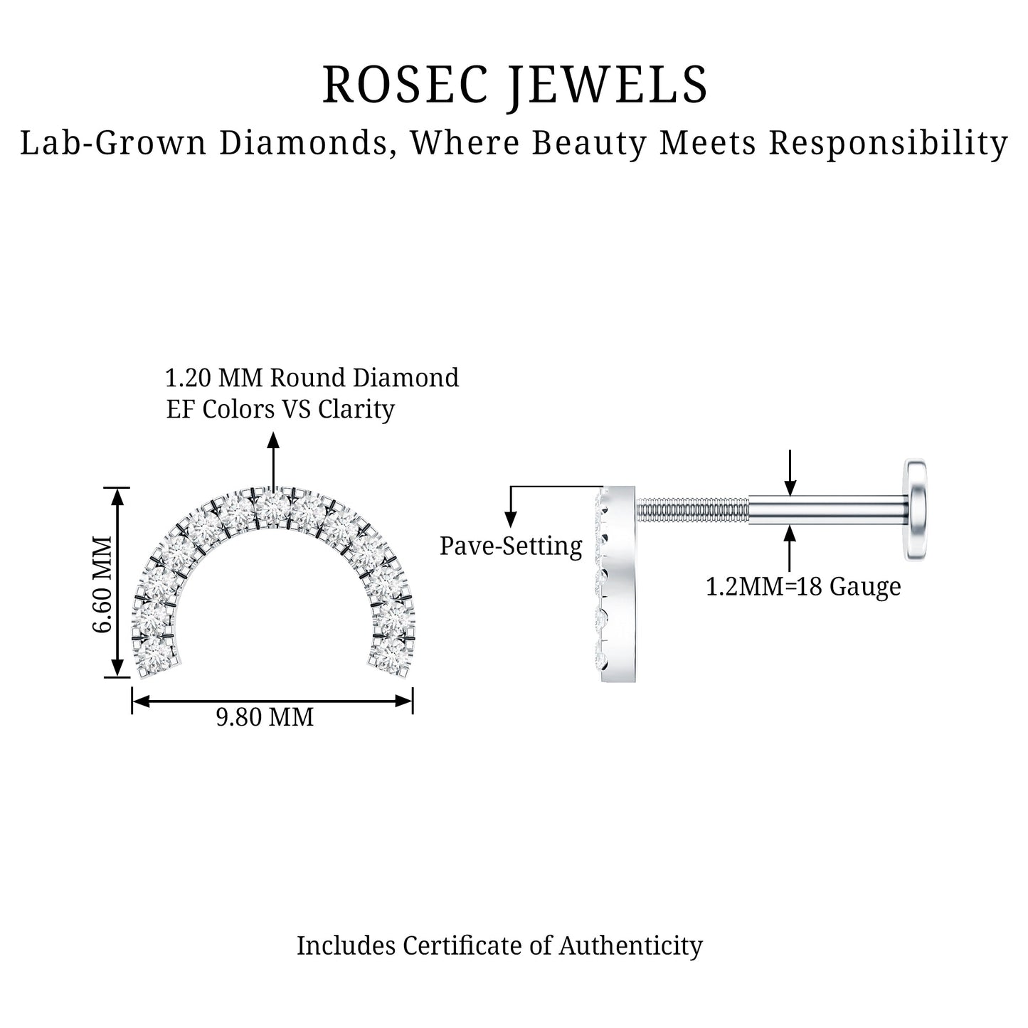 Certified Diamond Half Circle Earring for Piercing