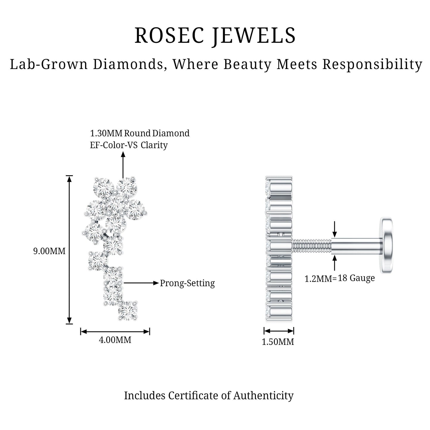 Diamond Floral Cluster Earring for Helix Piercing