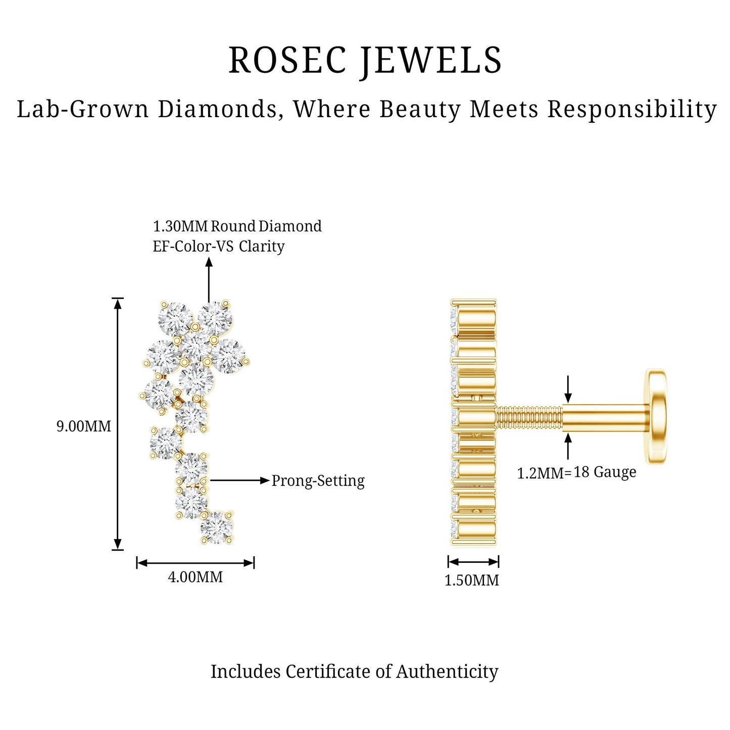 Diamond Floral Cluster Earring for Helix Piercing