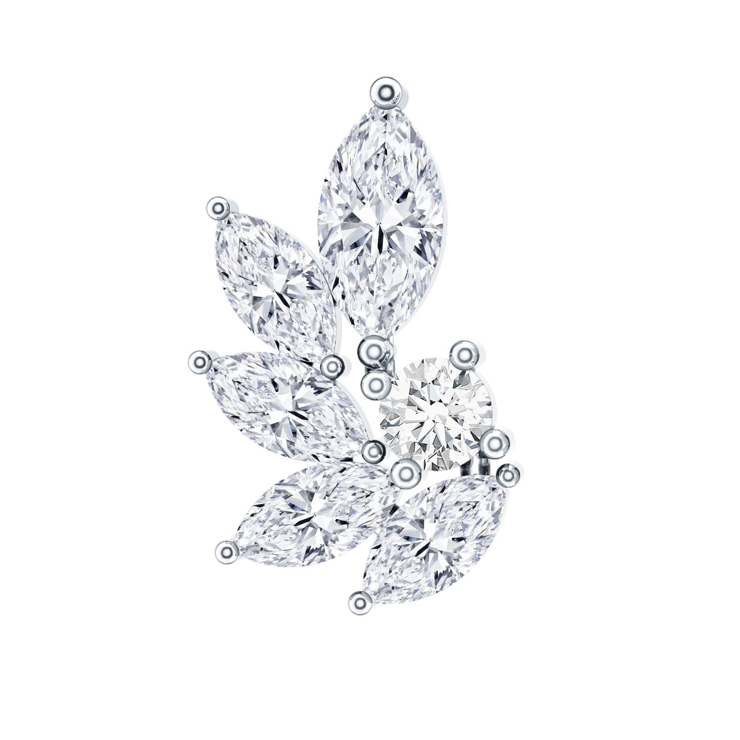 Marquise Diamond Leaf Cluster Earring for Cartilage Piercing