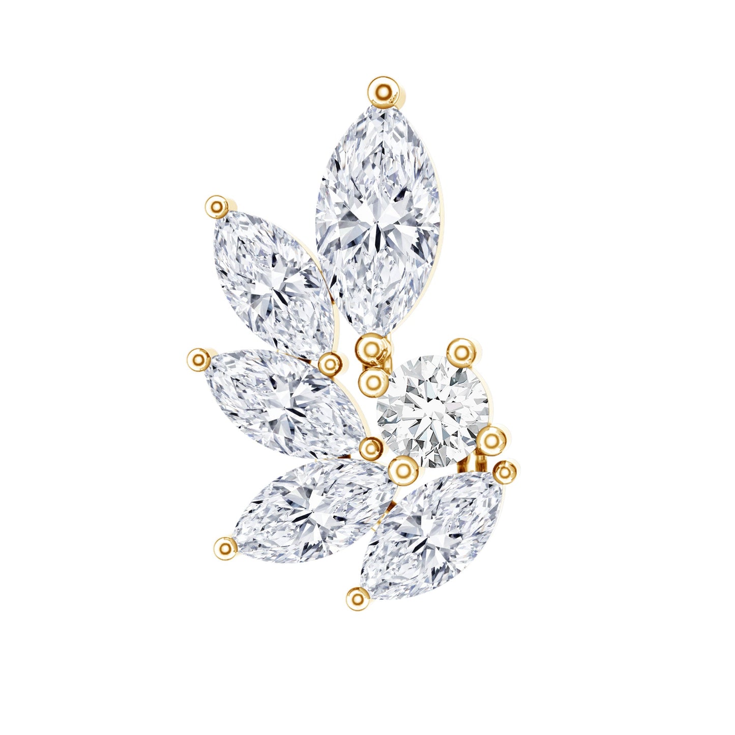 Marquise Diamond Leaf Cluster Earring for Cartilage Piercing
